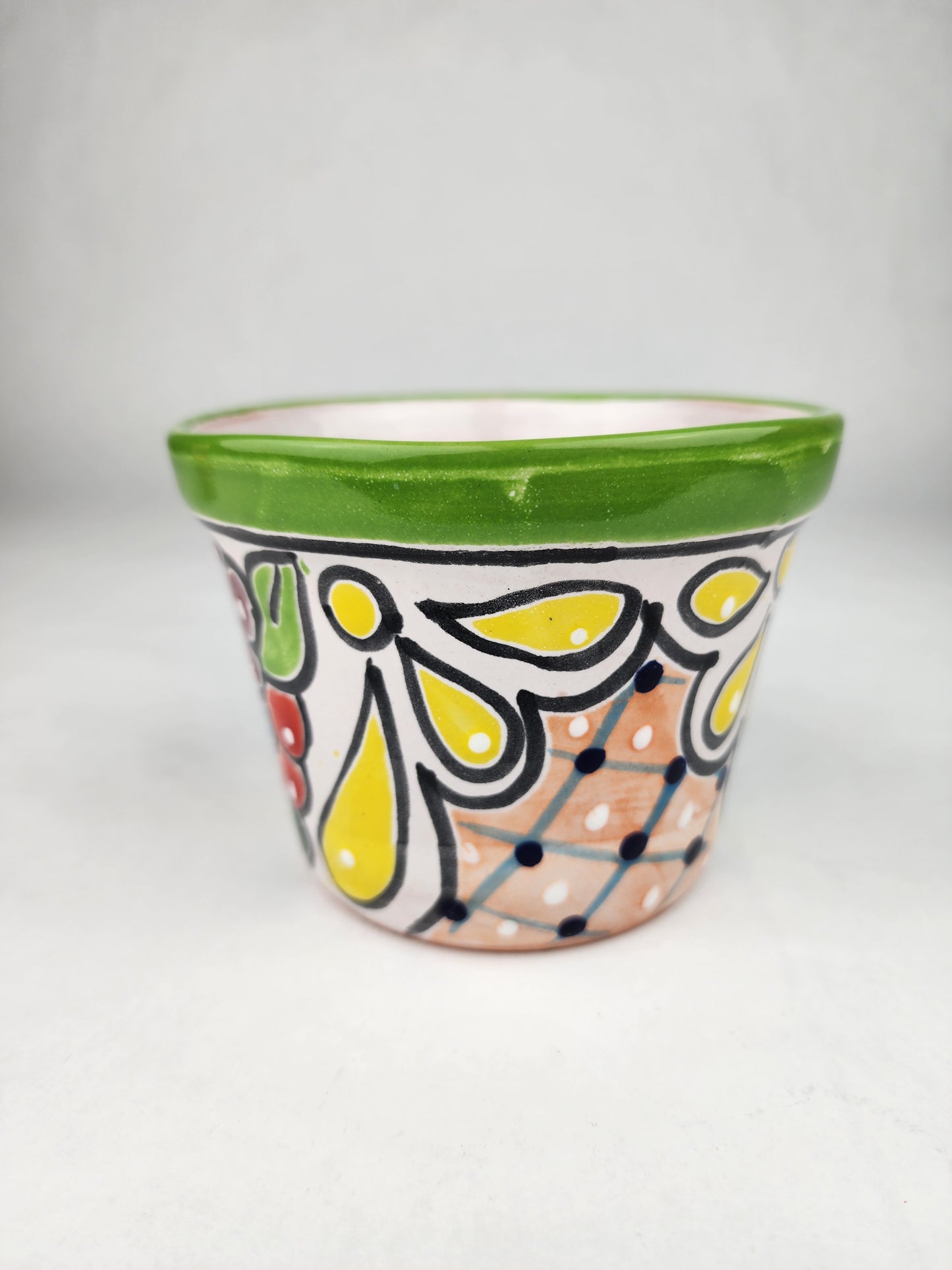 Green Rim Talavera Ceramic Planter 5" | Small Houseplant Pot