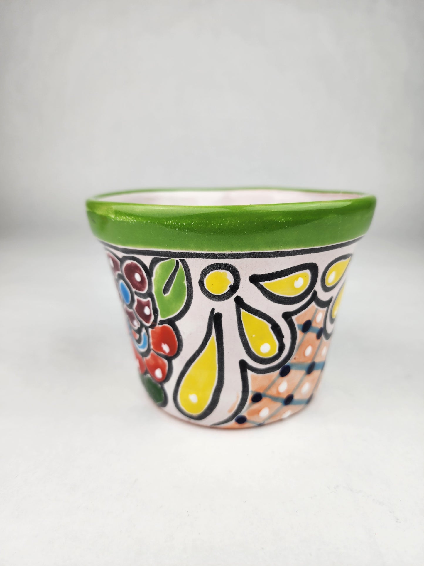 Green Rim Talavera Ceramic Planter 5" | Small Houseplant Pot