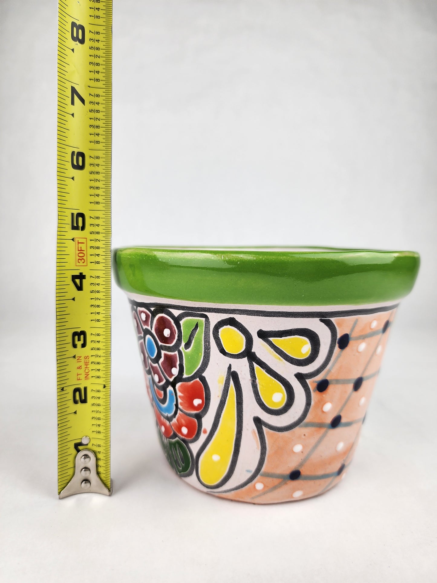 Green Rim Talavera Ceramic Planter 6" | Decorative Flower Pot
