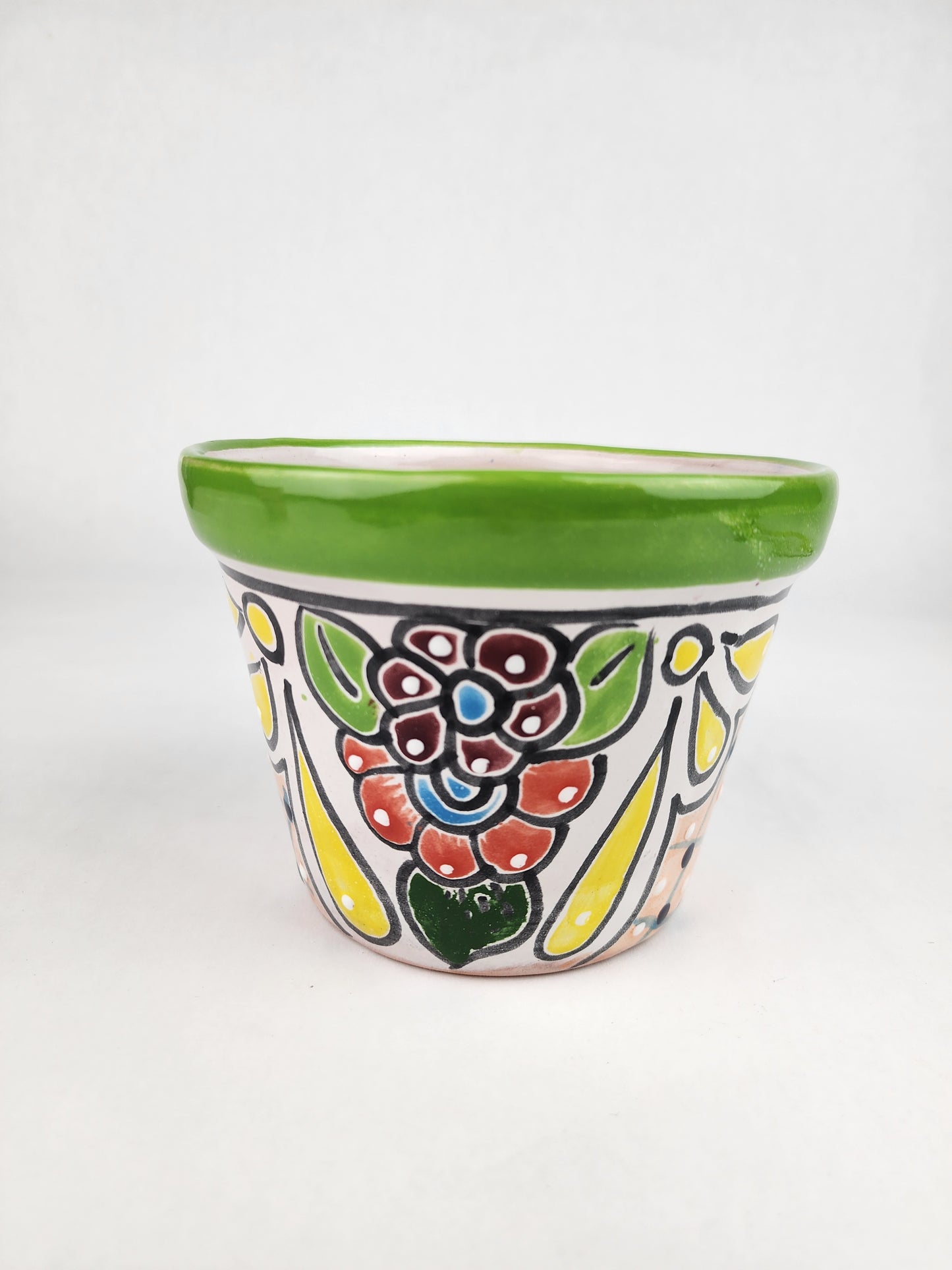 Green Rim Talavera Ceramic Planter 6" | Decorative Flower Pot