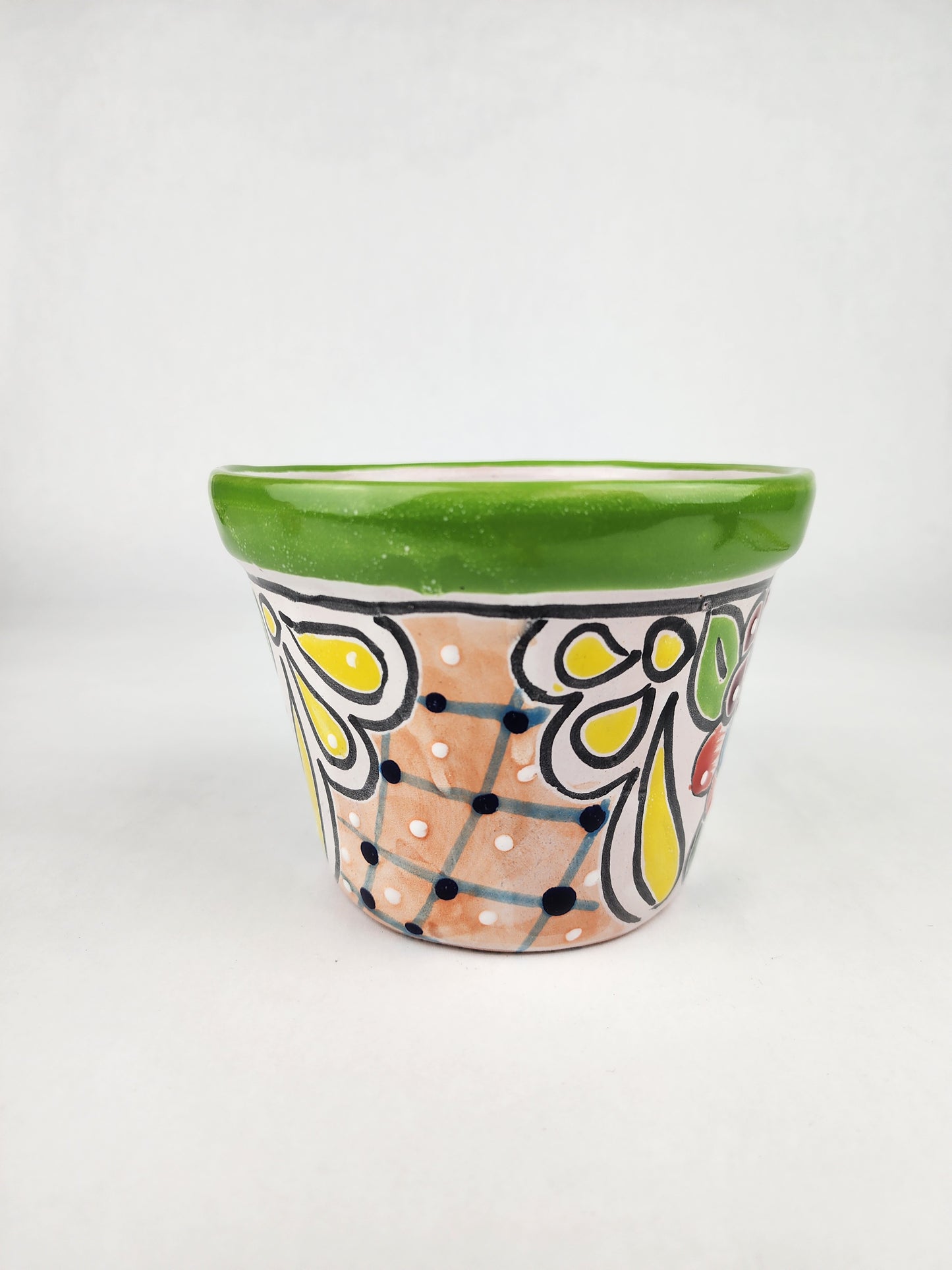 Green Rim Talavera Ceramic Planter 6" | Decorative Flower Pot