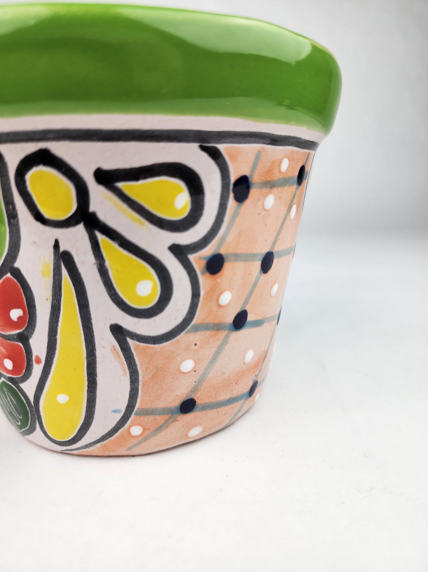 Green Rim Talavera Ceramic Planter 6" | Decorative Flower Pot