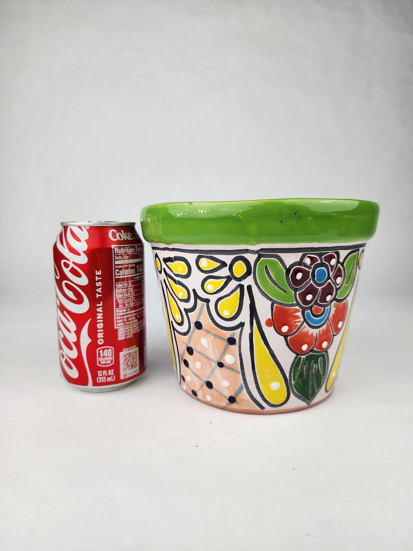 Green Rim Talavera Ceramic Planter 7" | Patio Accent