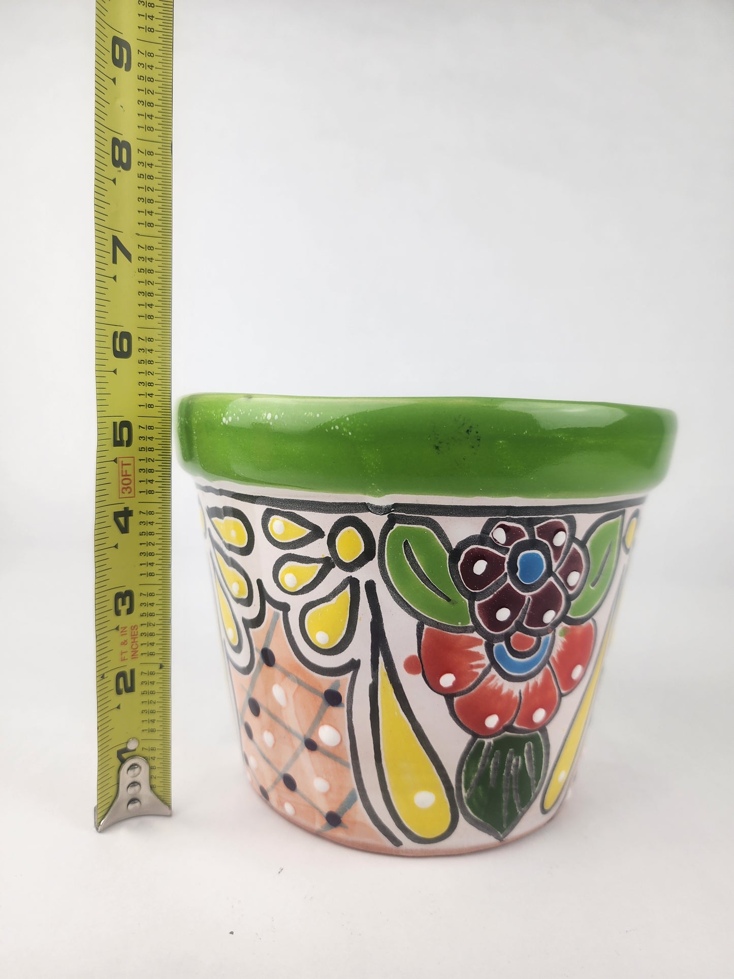 Green Rim Talavera Ceramic Planter 7" | Patio Accent