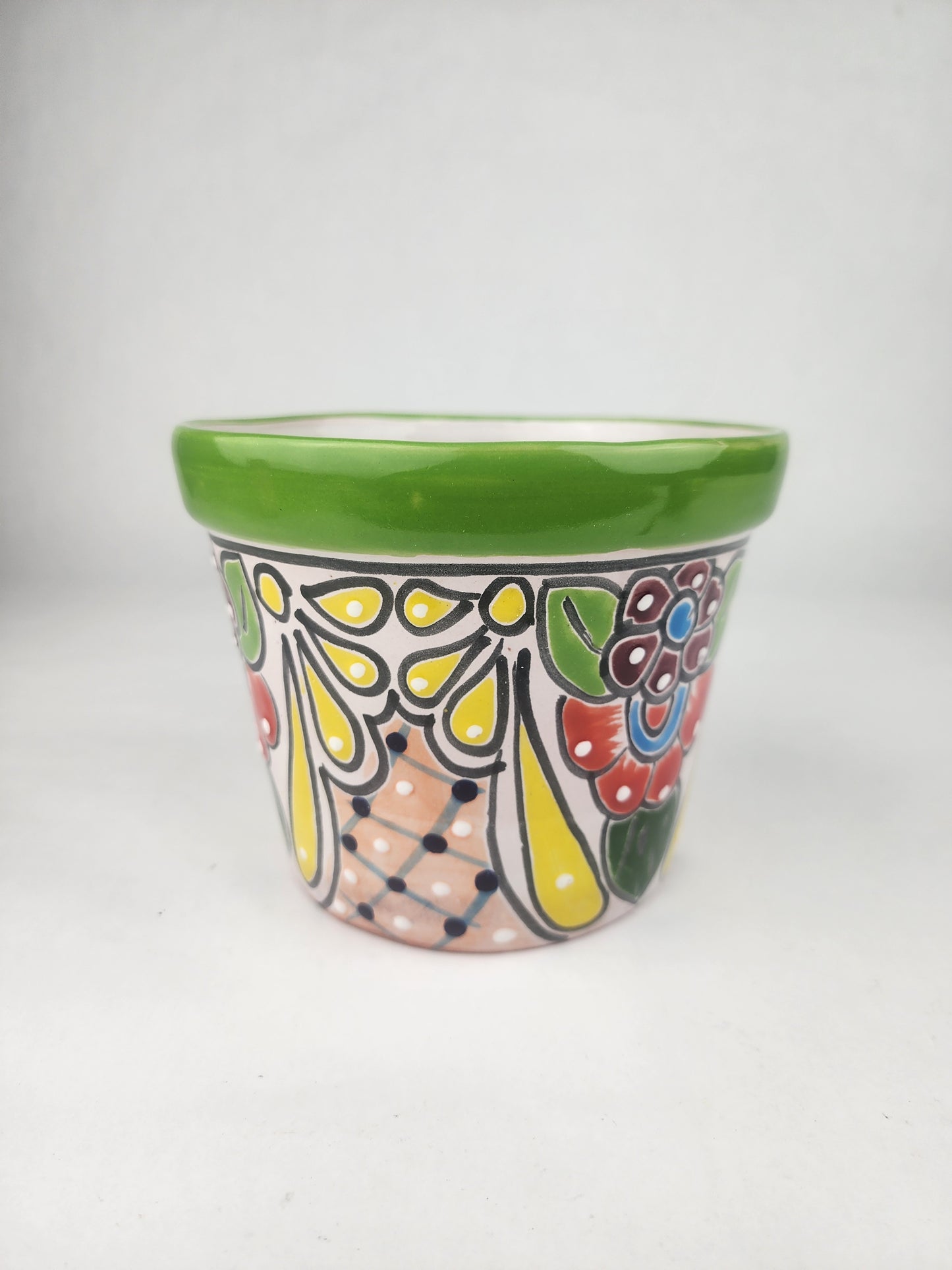 Green Rim Talavera Ceramic Planter 7" | Patio Accent