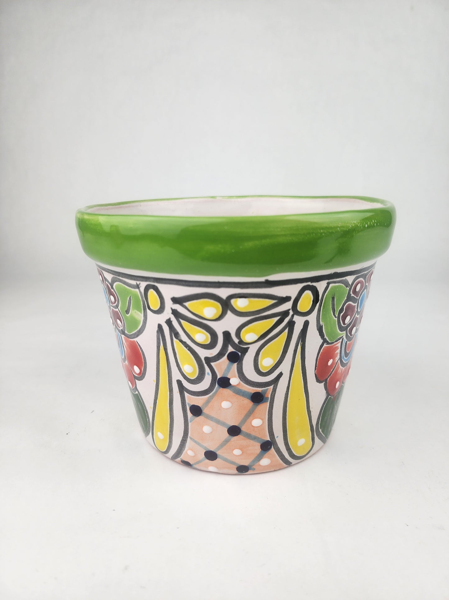Green Rim Talavera Ceramic Planter 7" | Patio Accent