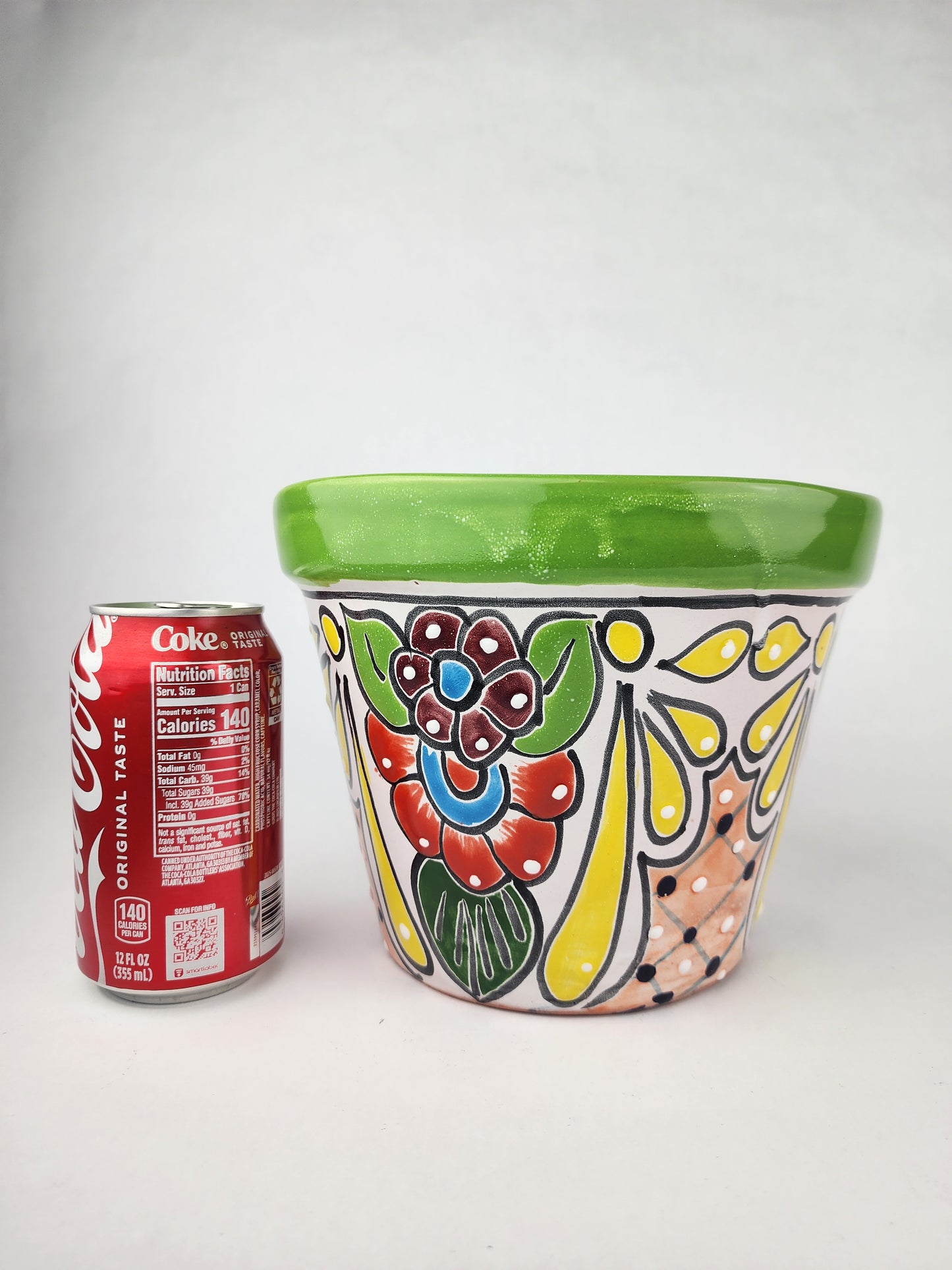 Green Rim Talavera Ceramic Planter 8" | Decorative Garden Planter