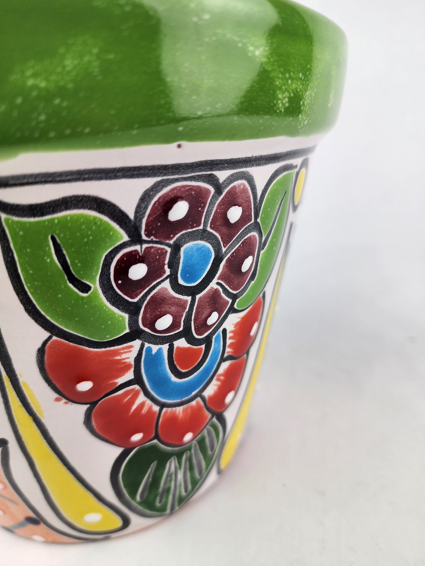 Green Rim Talavera Ceramic Planter 8" | Decorative Garden Planter