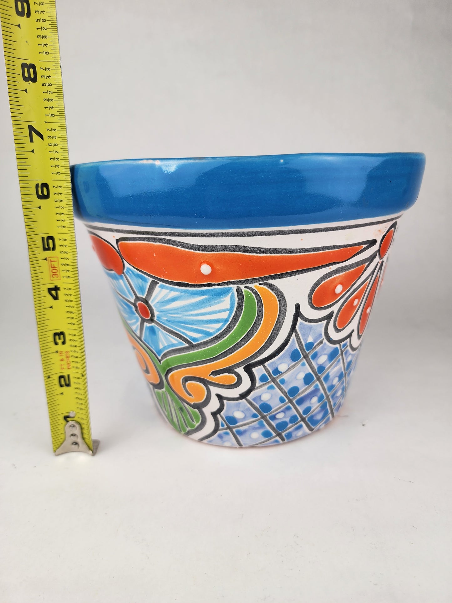 Blue Rim Talavera Ceramic Planter 8" | Indoor & Outdoor Planter