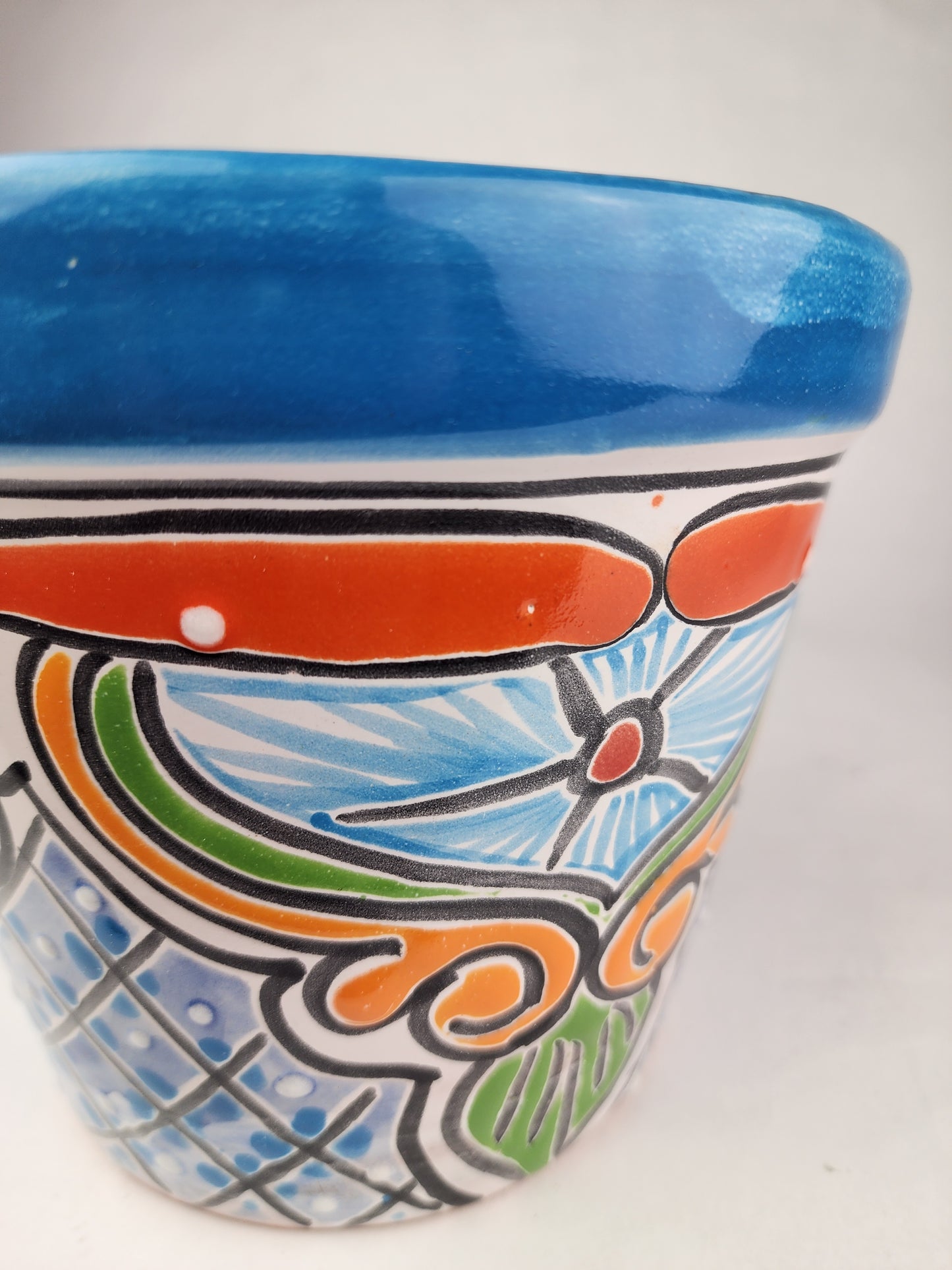 Blue Rim Talavera Ceramic Planter 8" | Indoor & Outdoor Planter