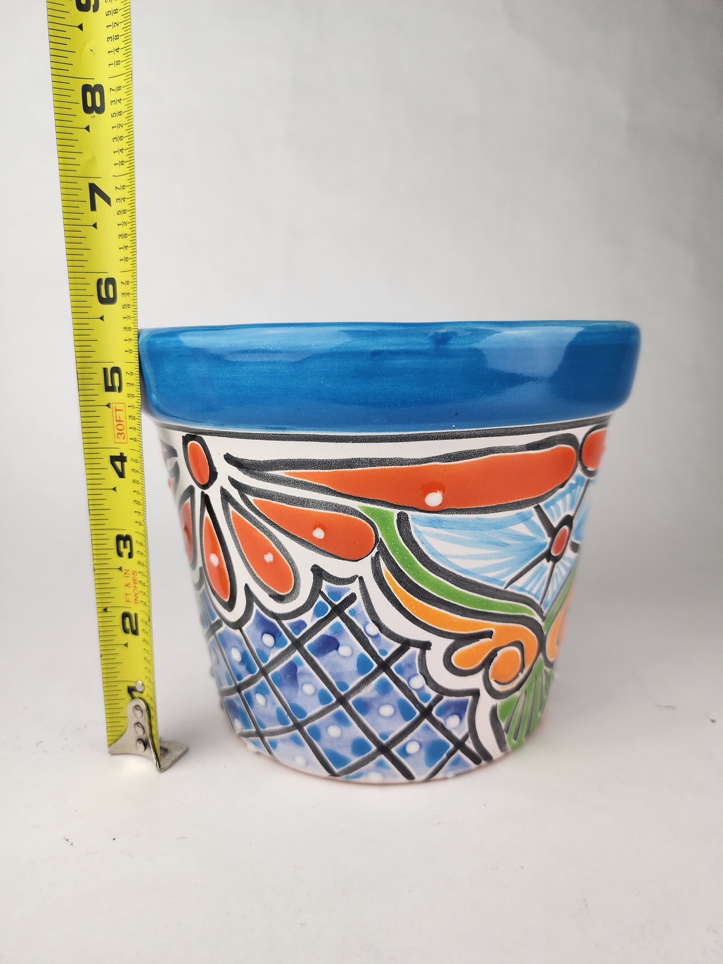 Blue Rim Talavera Ceramic Planter 7" | Houseplant Planter