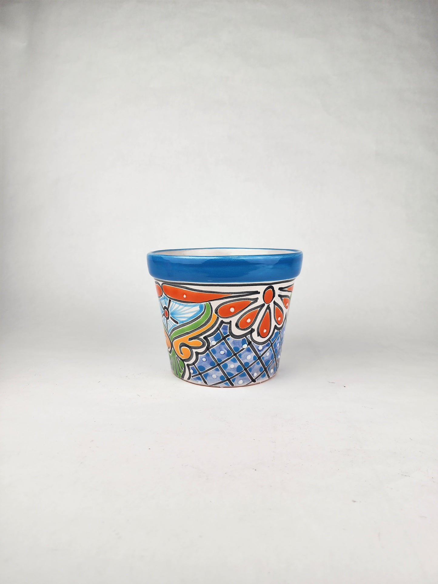 Blue Rim Talavera Ceramic Planter 7" | Houseplant Planter