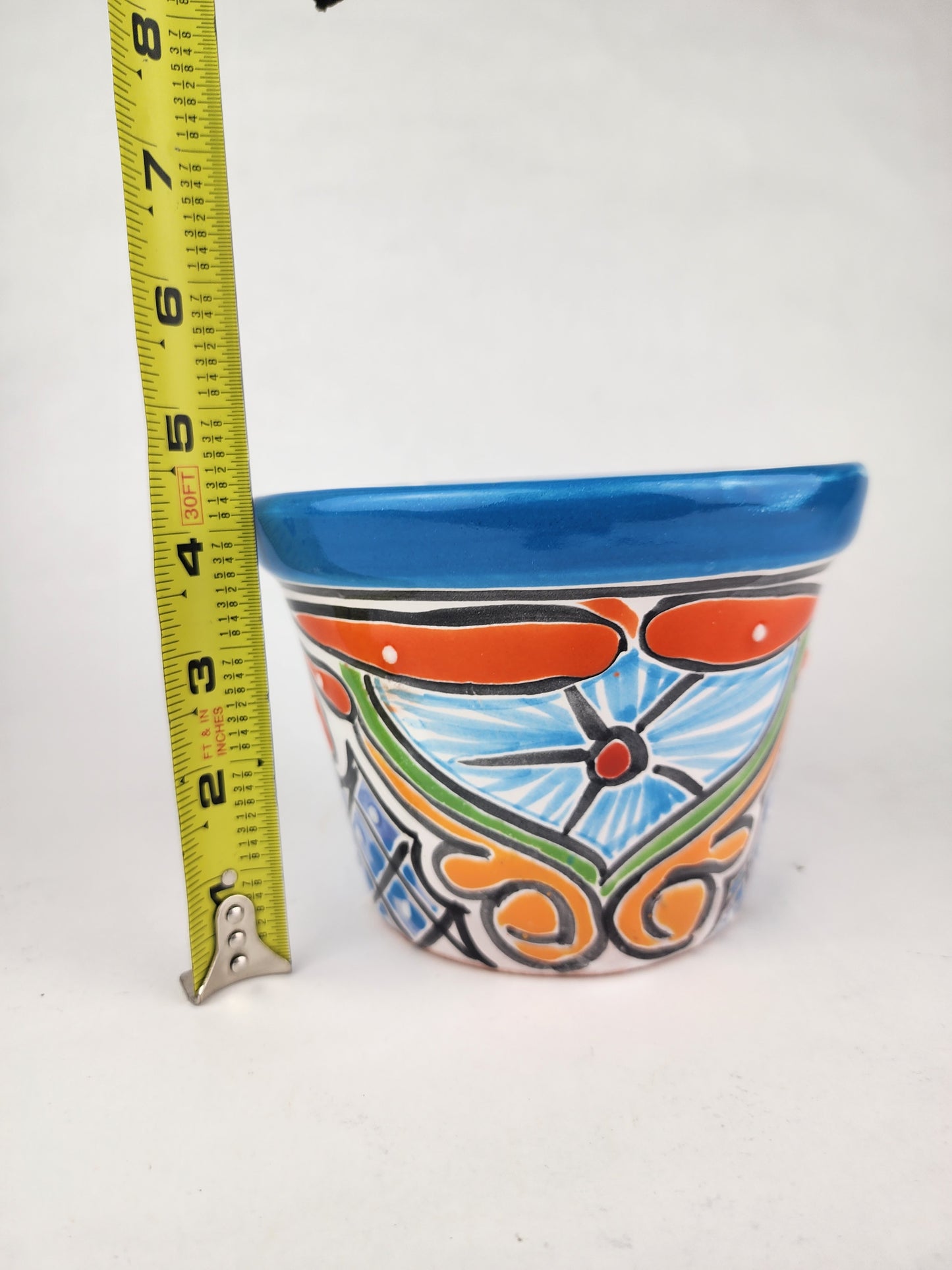 Blue Rim Talavera Ceramic Planter 6" | Decorative Flower Pot