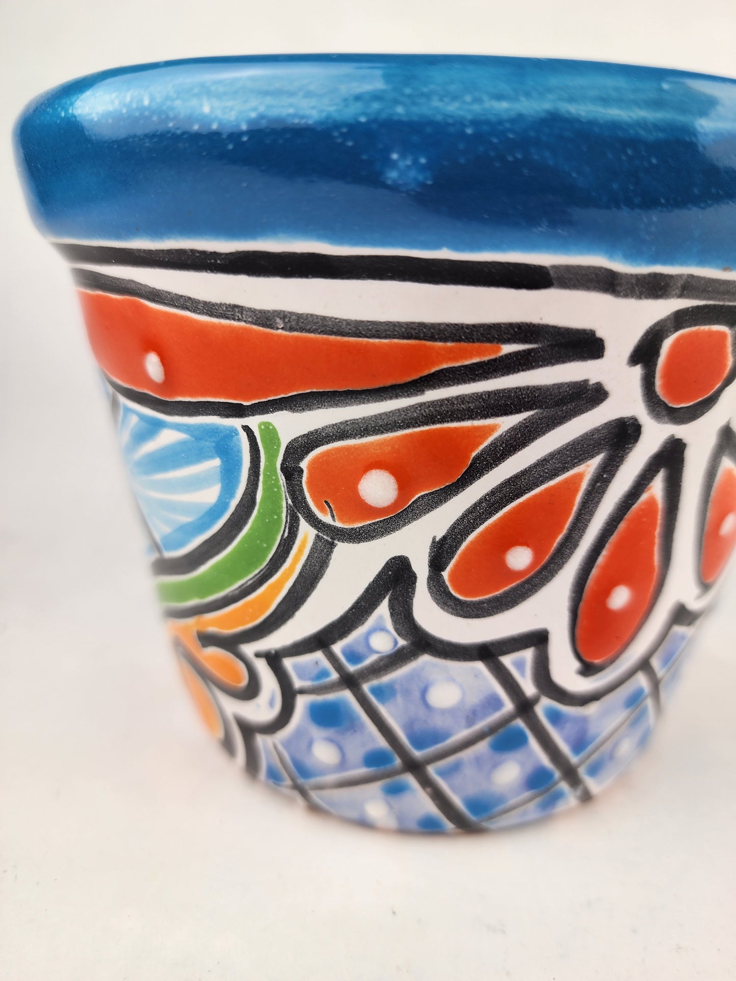 Blue Rim Talavera Ceramic Planter 6" | Decorative Flower Pot