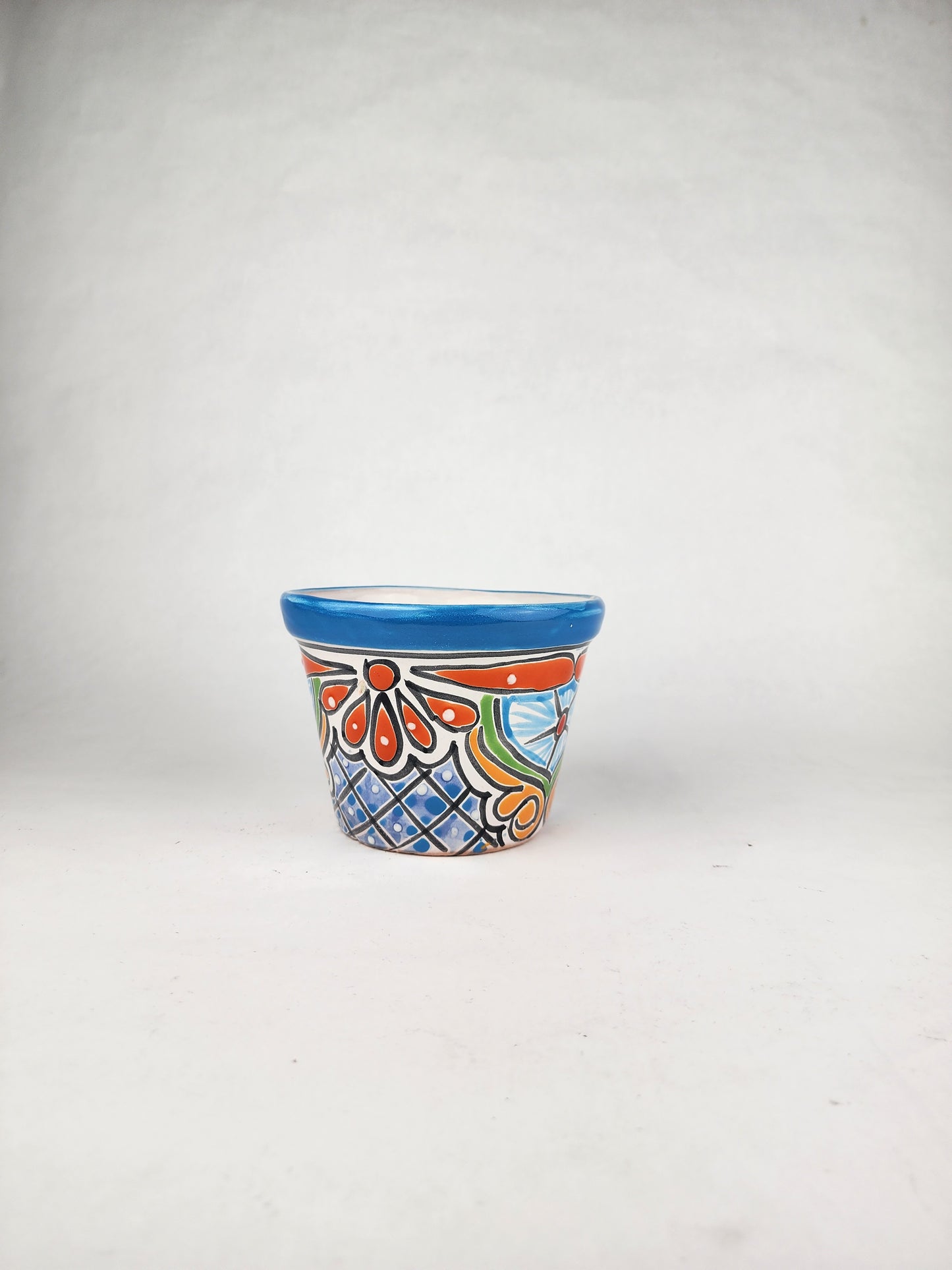 Blue Rim Talavera Ceramic Planter 6" | Decorative Flower Pot