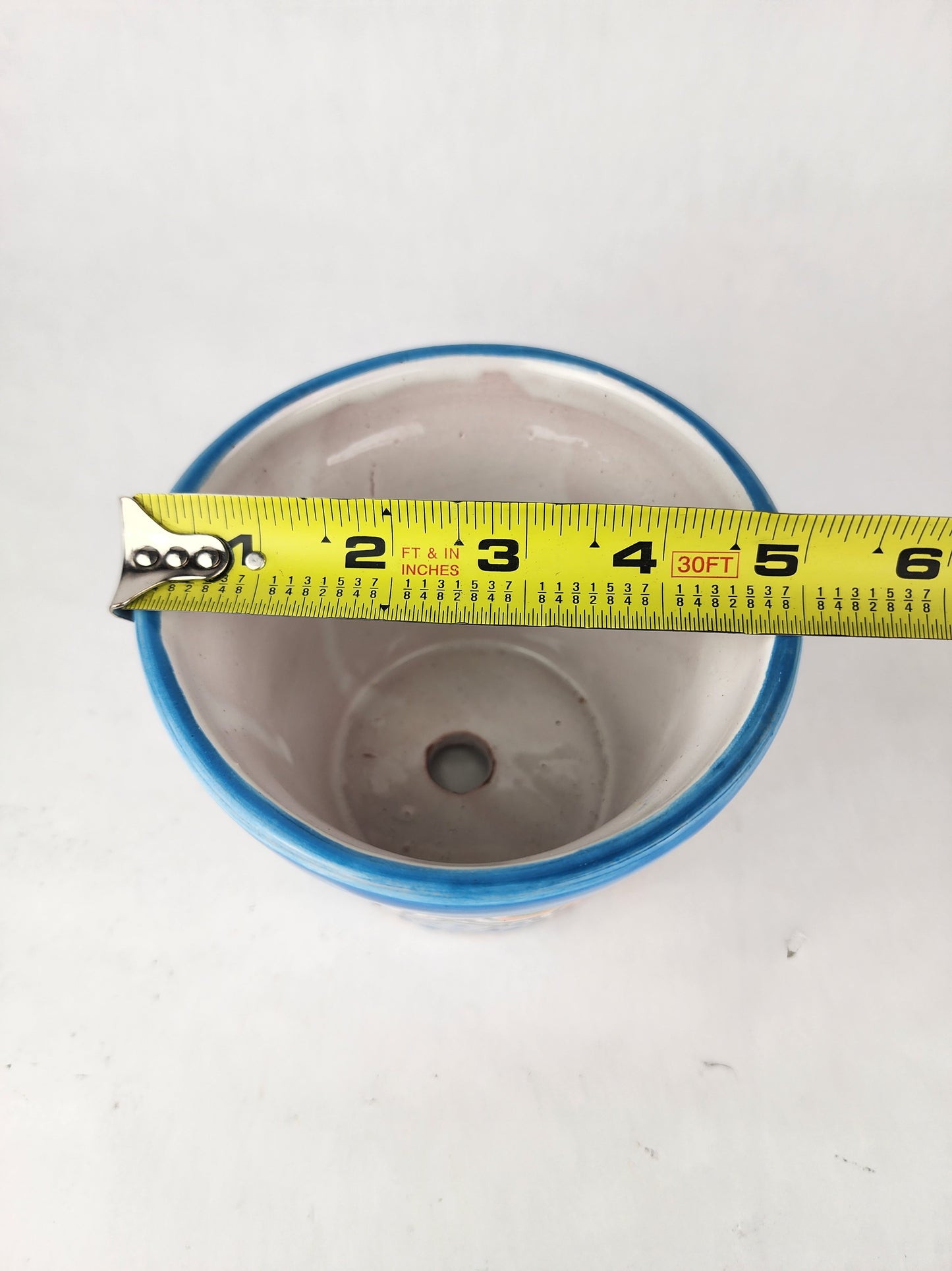 Blue Rim Talavera Ceramic Planter 5" | Decorative Flower Pot
