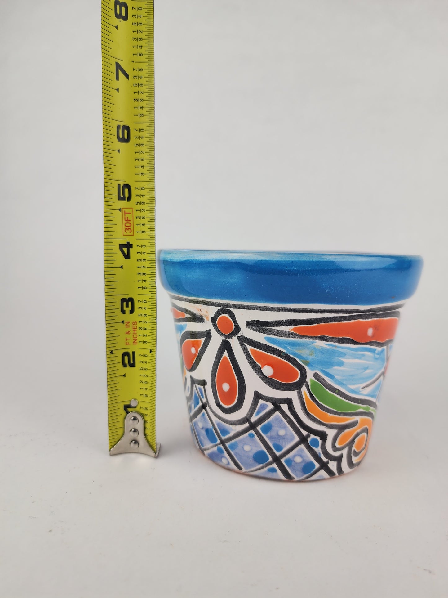 Blue Rim Talavera Ceramic Planter 5" | Decorative Flower Pot