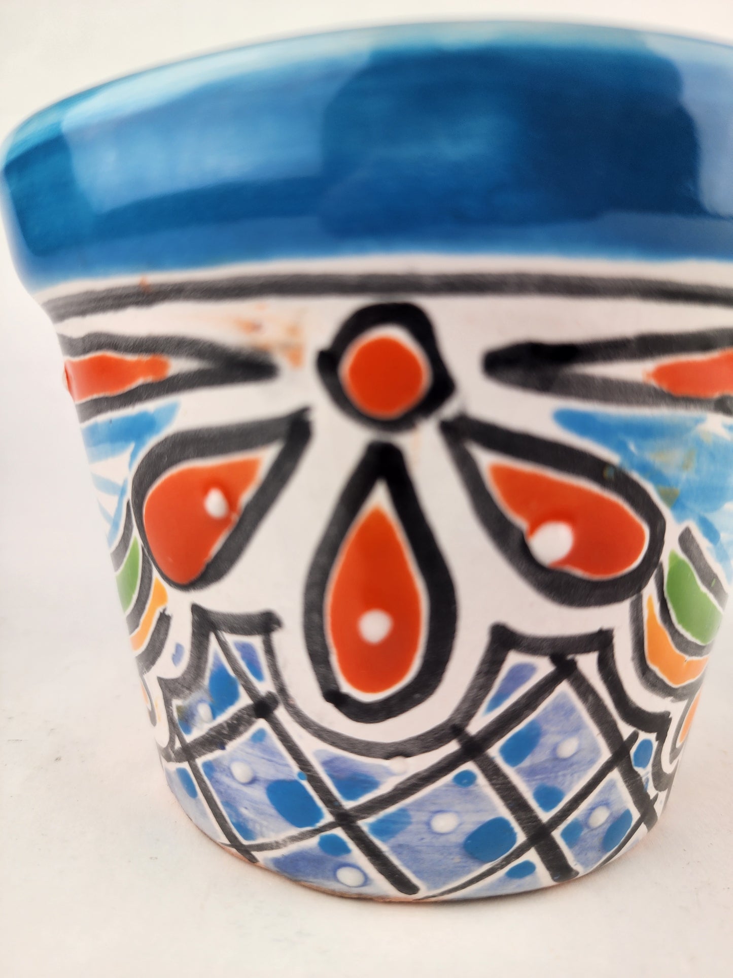 Blue Rim Talavera Ceramic Planter 5" | Decorative Flower Pot