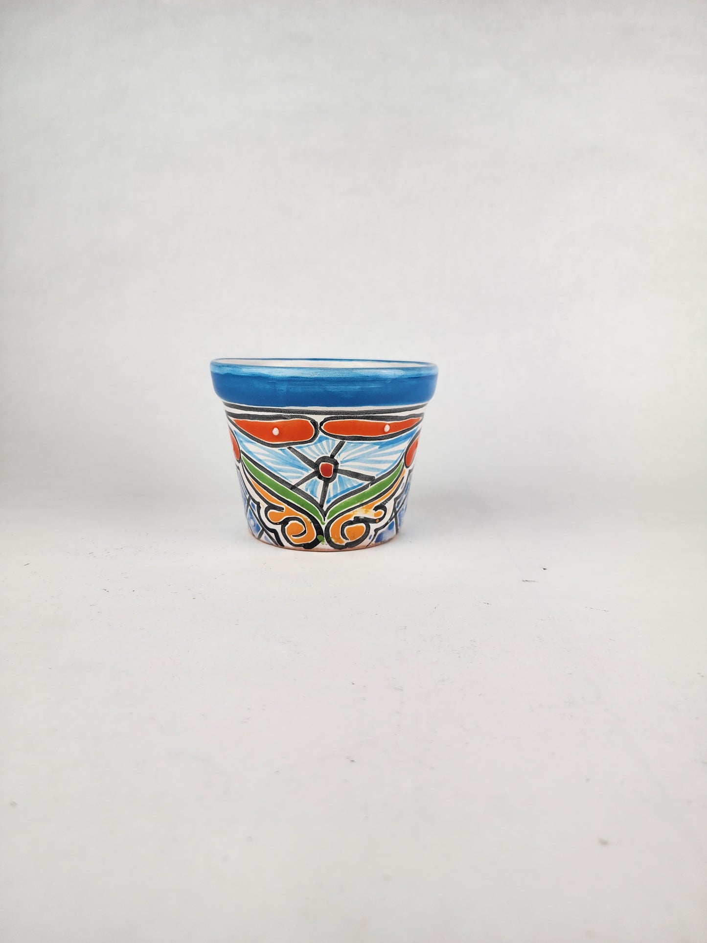 Blue Rim Talavera Ceramic Planter 5" | Decorative Flower Pot