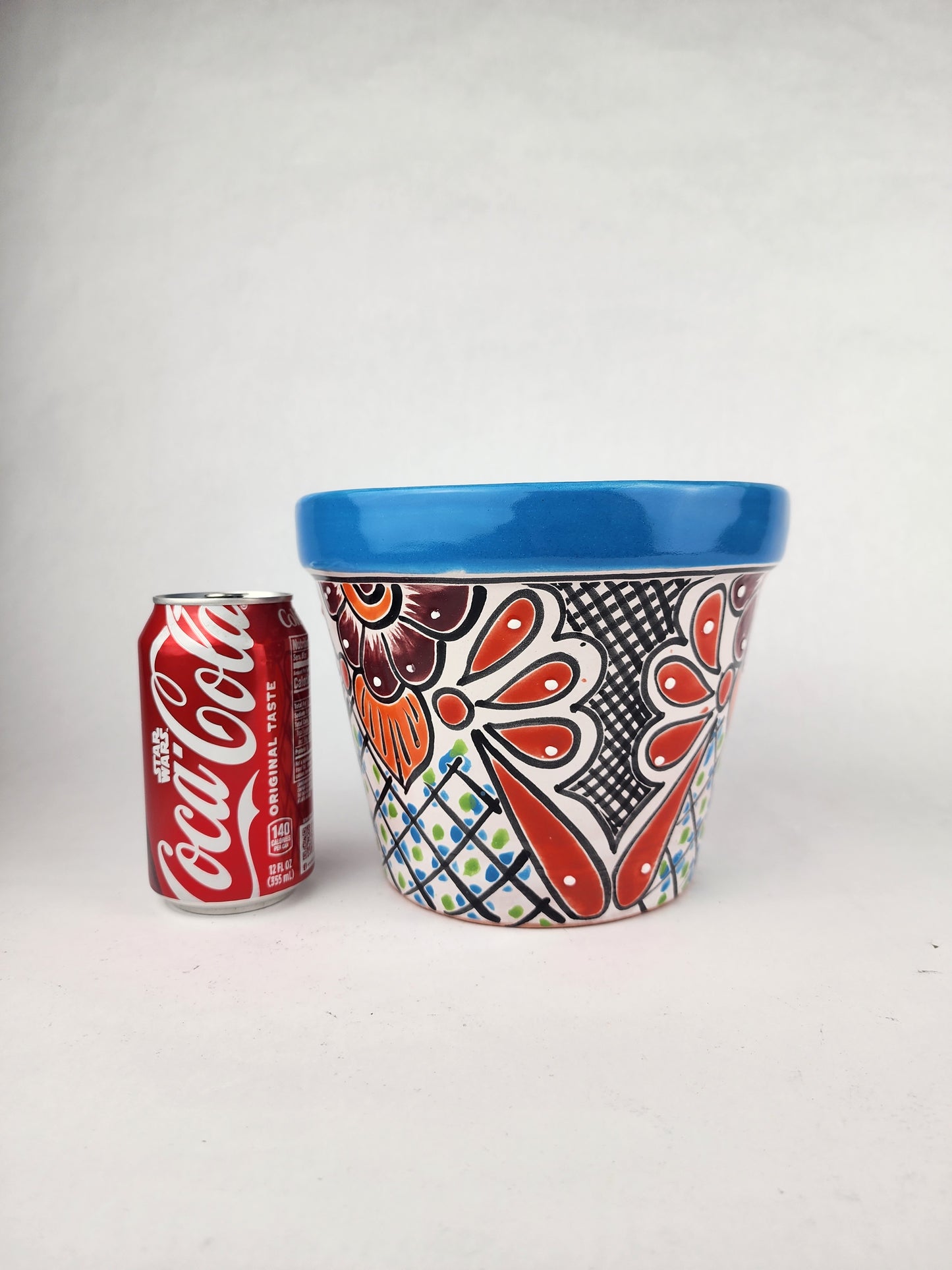 Blue Rim Talavera Ceramic Planter 8" | Decorative Plant Pot