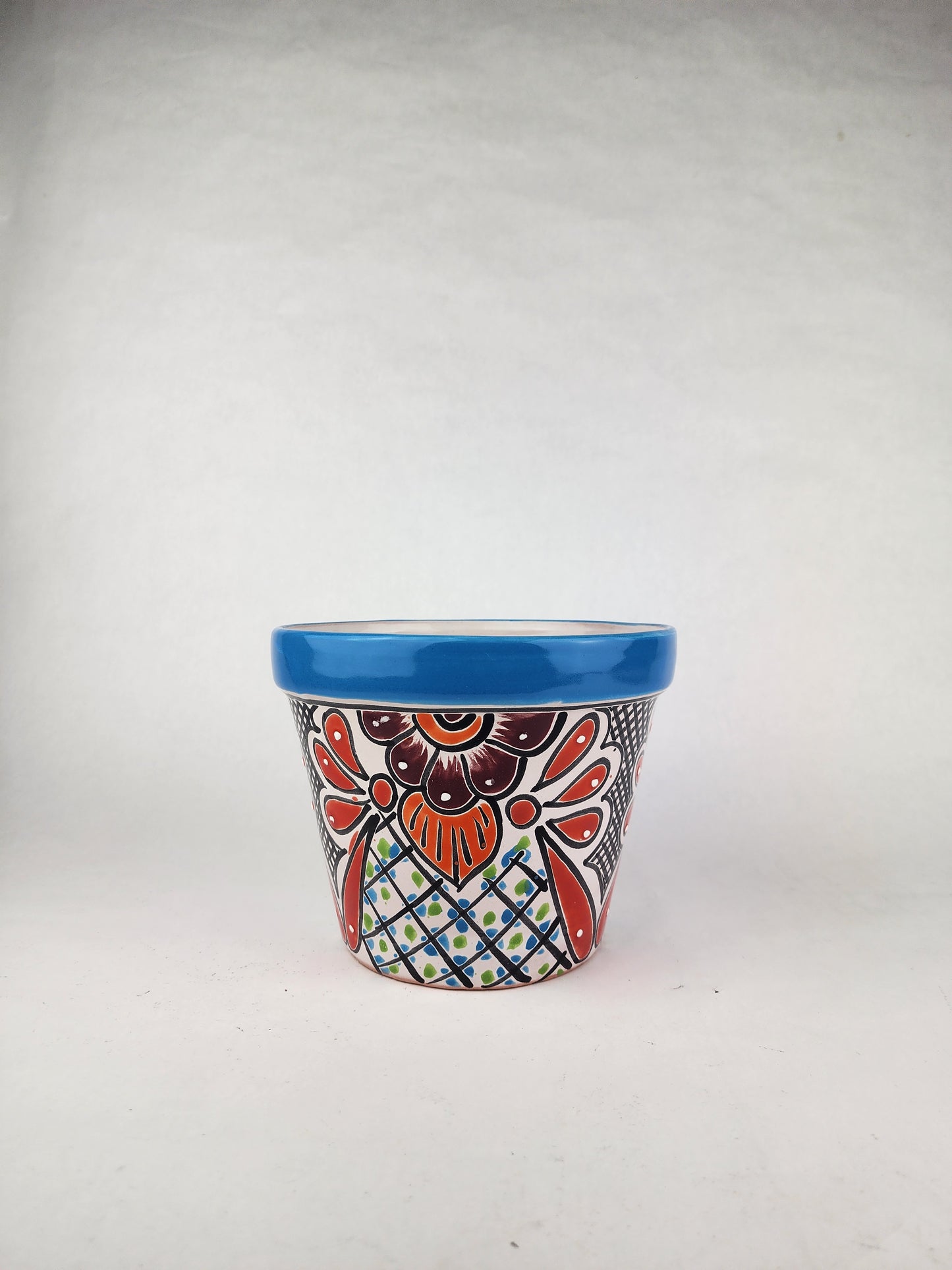 Blue Rim Talavera Ceramic Planter 8" | Decorative Plant Pot