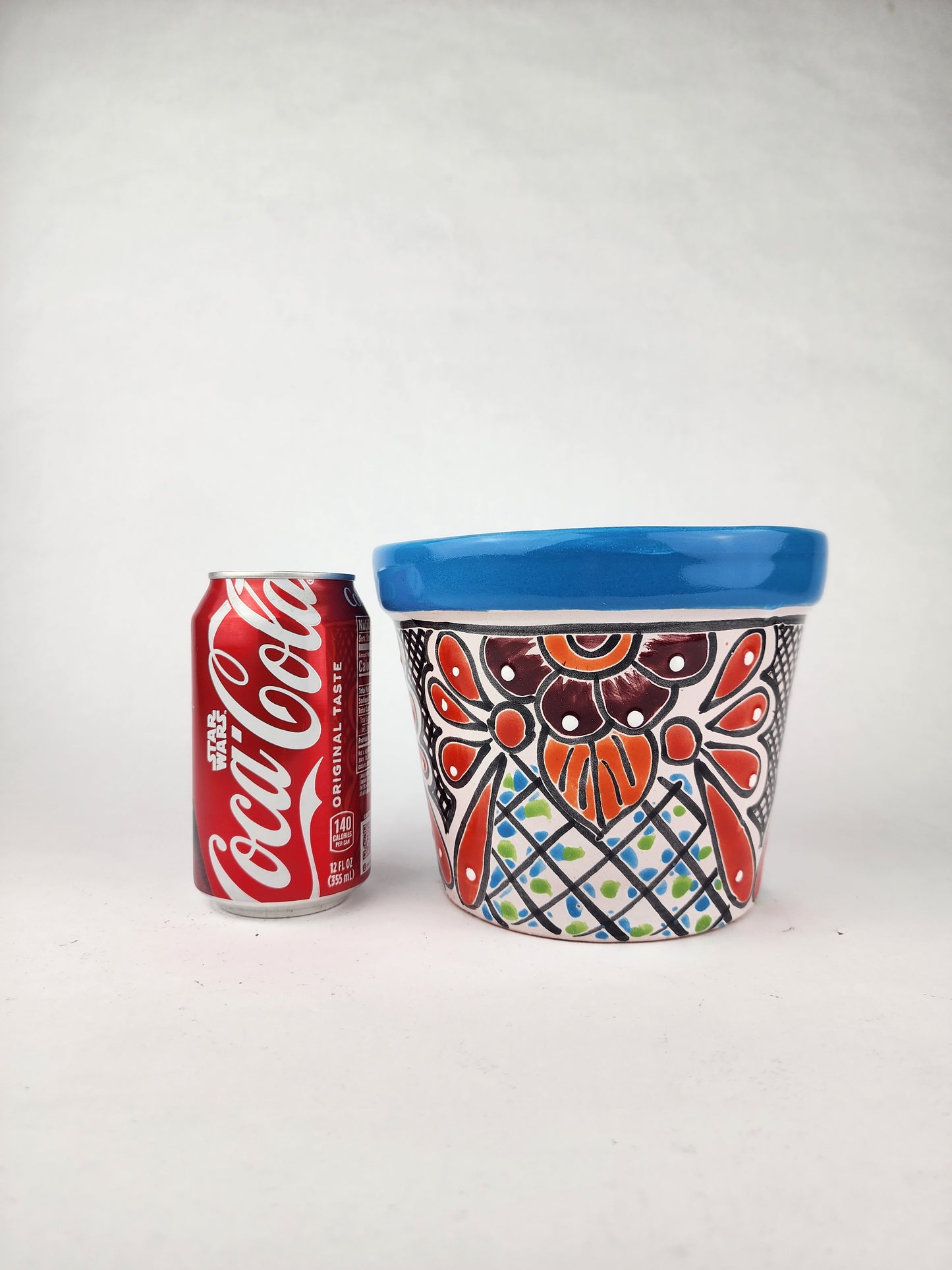 Blue Rim Talavera Ceramic Planter 7" | Decorative Plant Pot