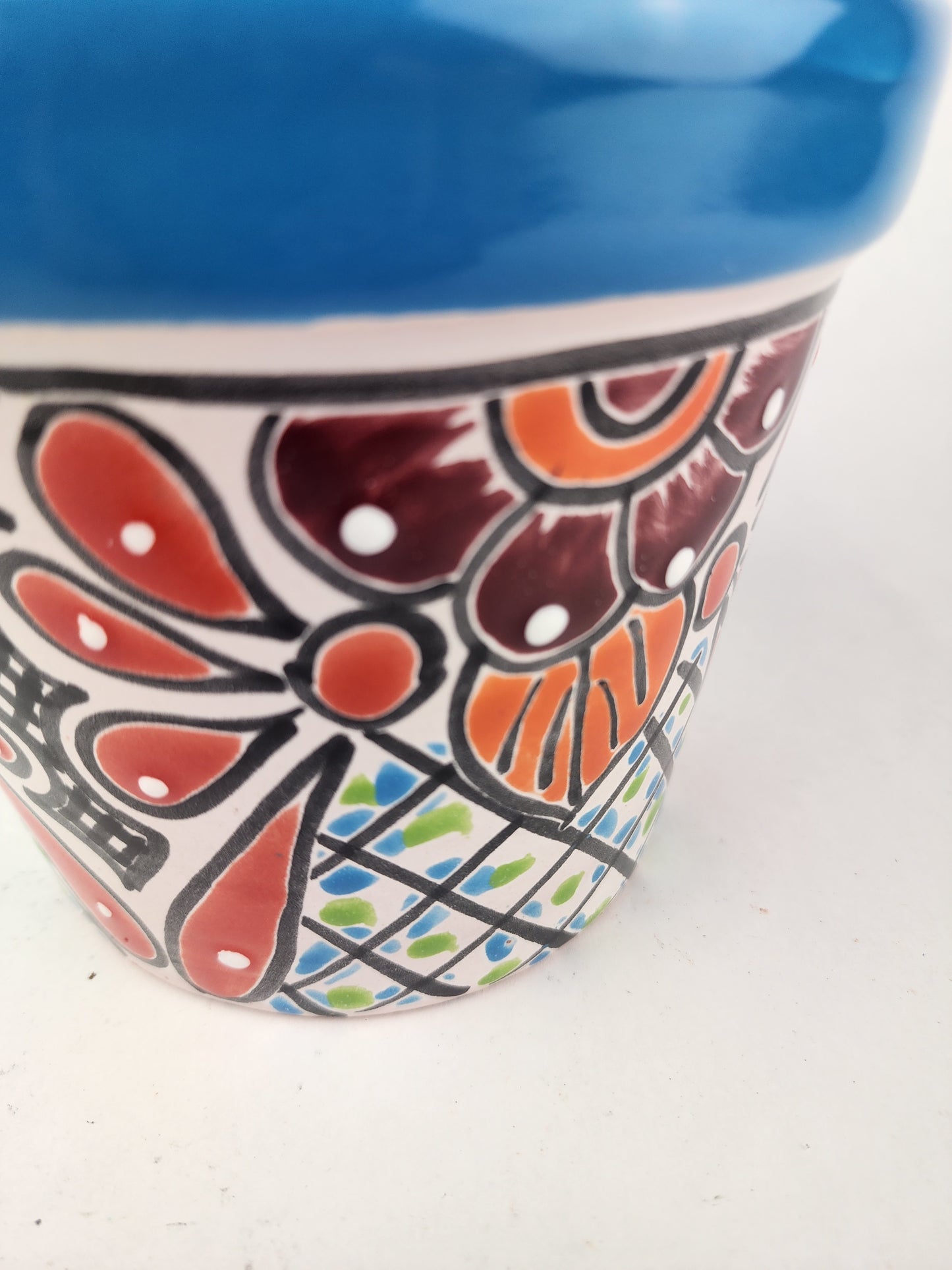 Blue Rim Talavera Ceramic Planter 7" | Decorative Plant Pot