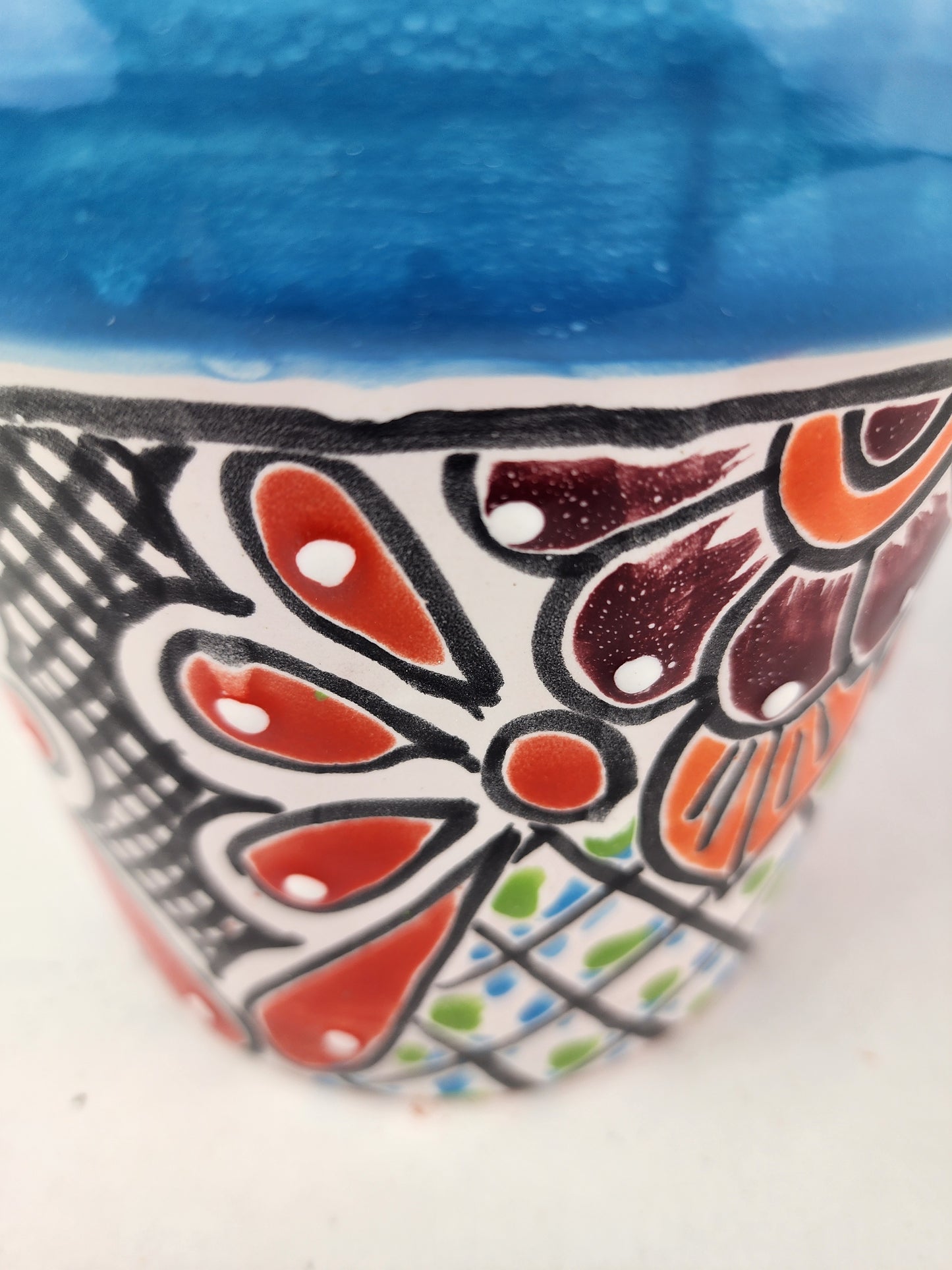 Blue Rim Talavera Ceramic Planter 7" | Decorative Plant Pot