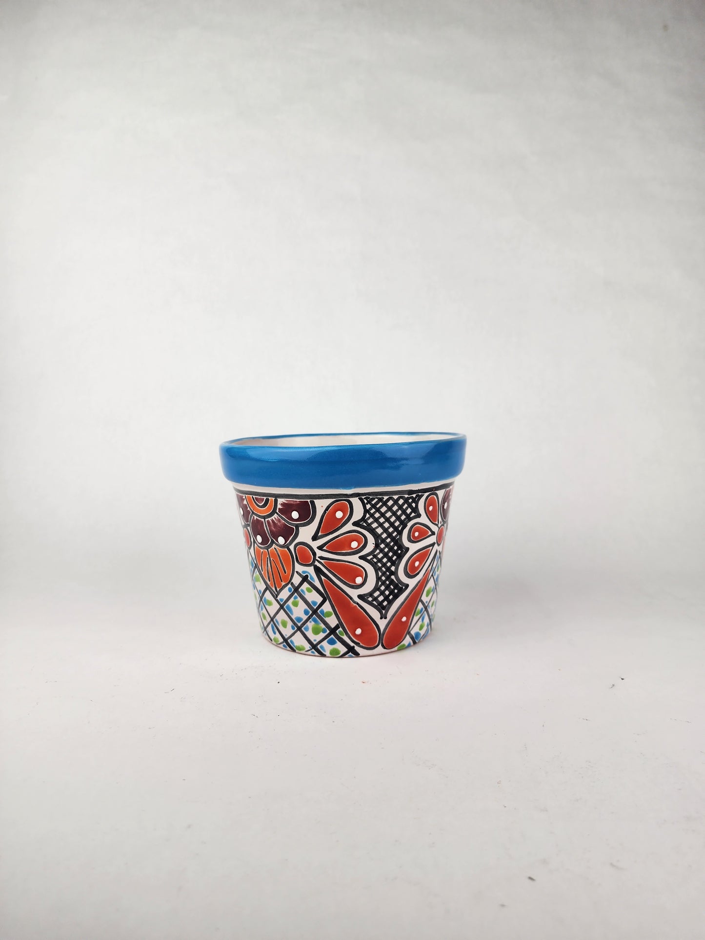 Blue Rim Talavera Ceramic Planter 7" | Decorative Plant Pot