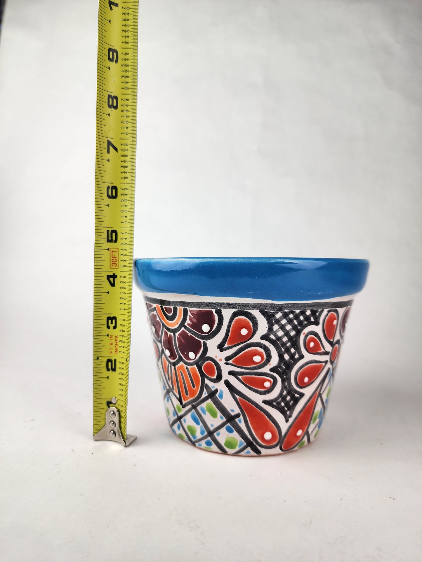 Blue Rim Talavera Ceramic Planter 6" | Decorative Flower Pot