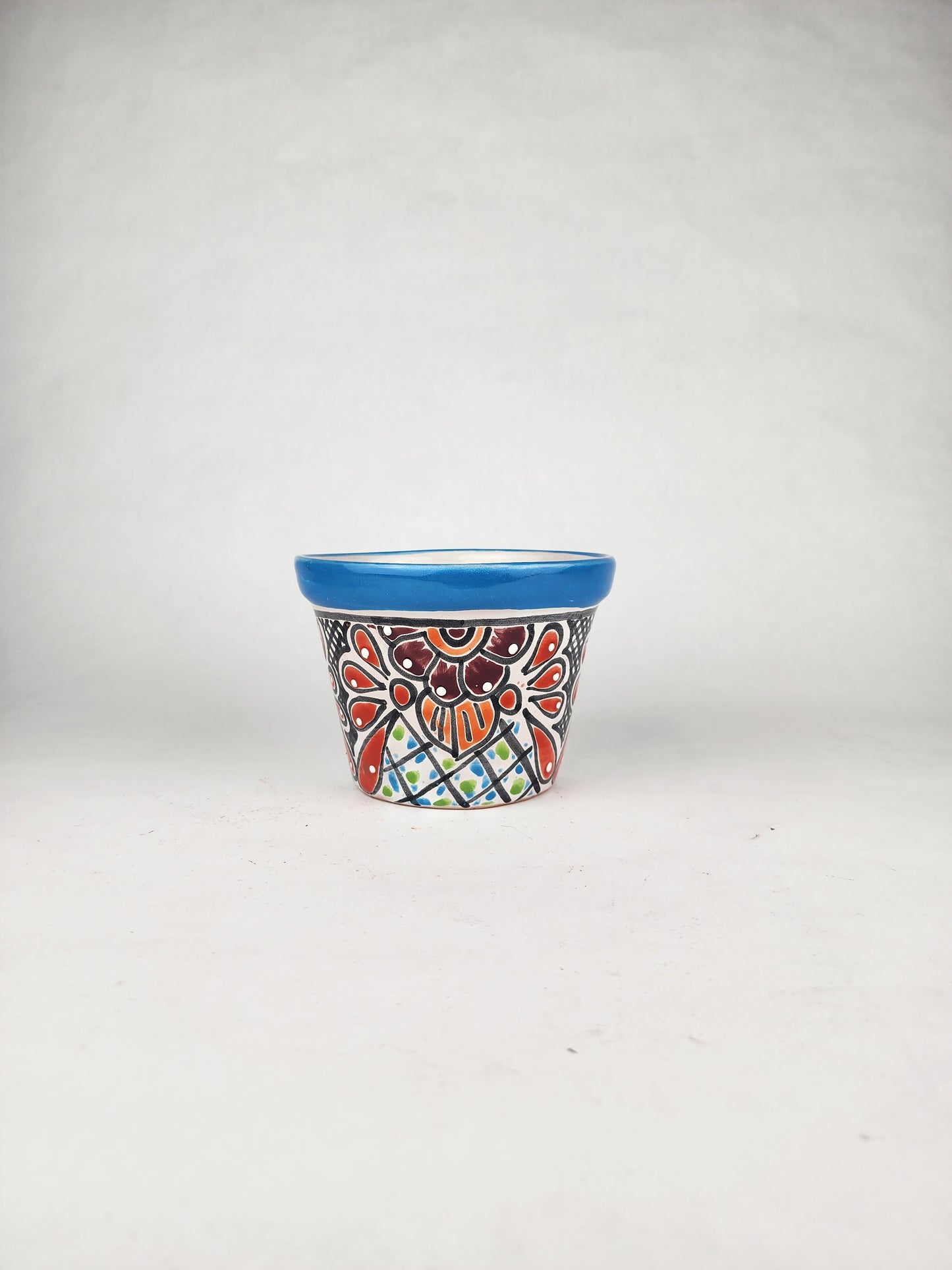 Blue Rim Talavera Ceramic Planter 6" | Decorative Flower Pot