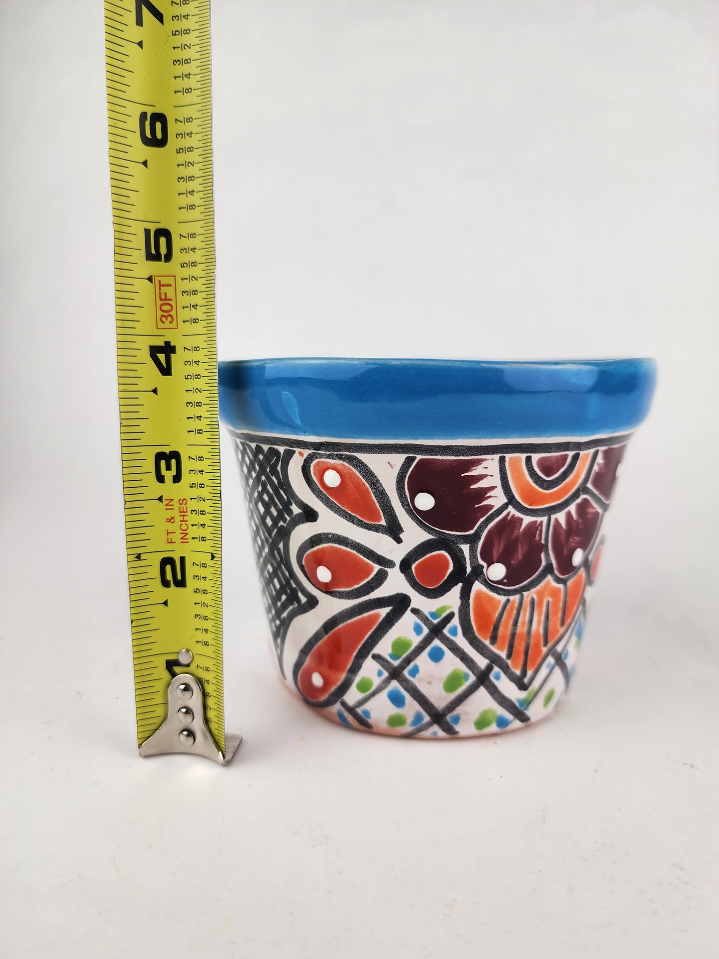 Blue Rim Talavera-Style Ceramic Planter 5" | Indoor Plant Pot