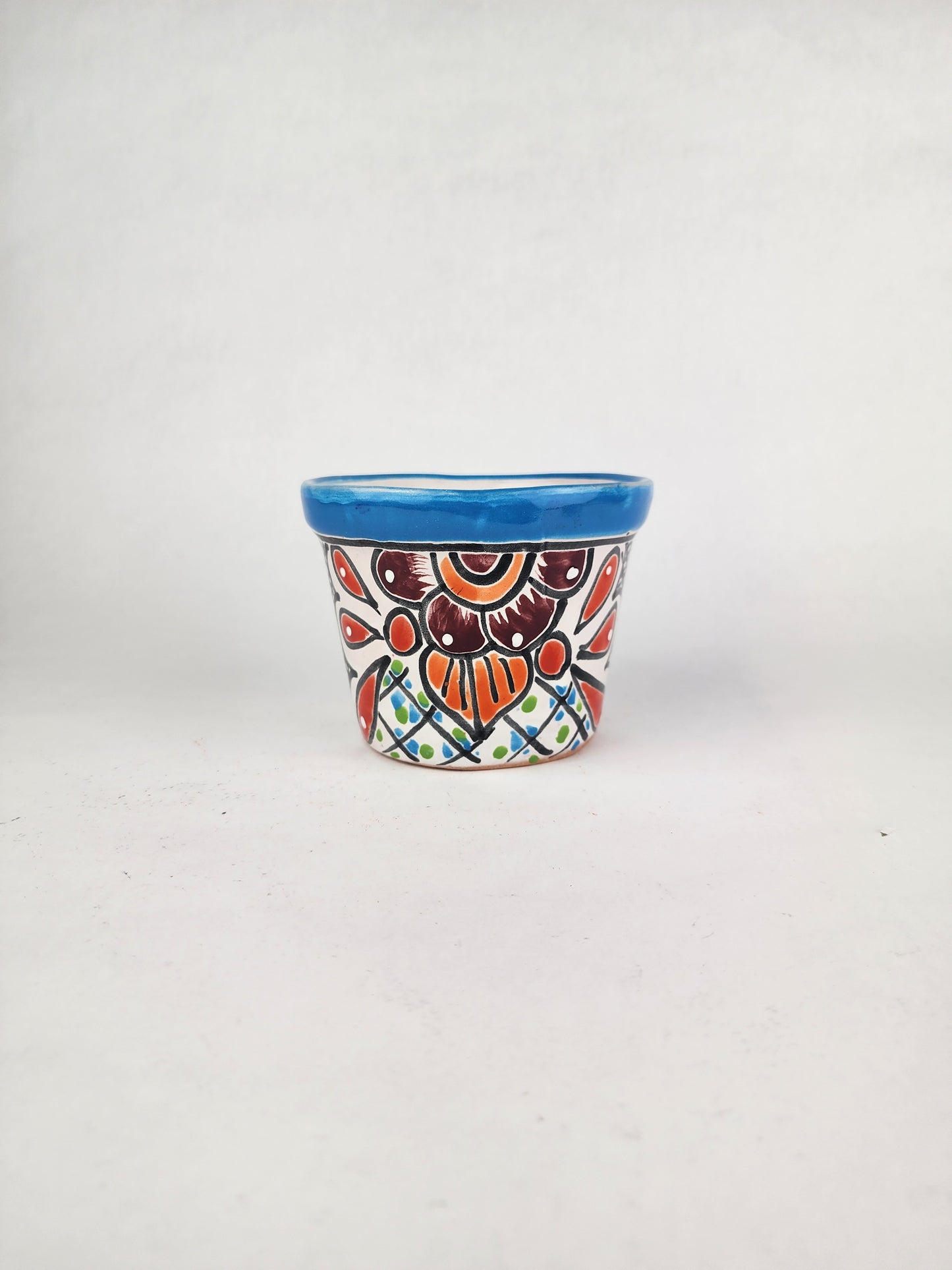 Blue Rim Talavera-Style Ceramic Planter 5" | Indoor Plant Pot