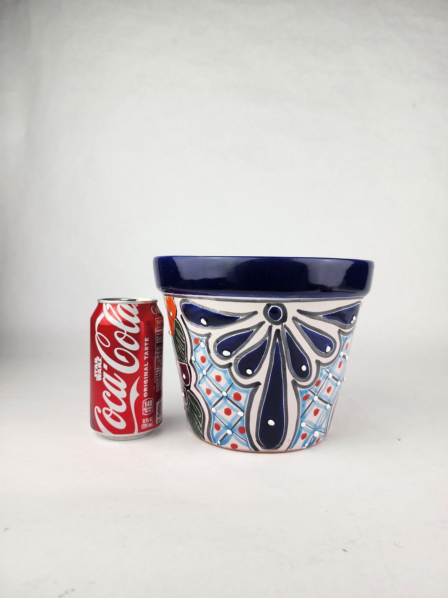 Blue Rim Talavera Ceramic Planter 8" | Statement Flower Pot