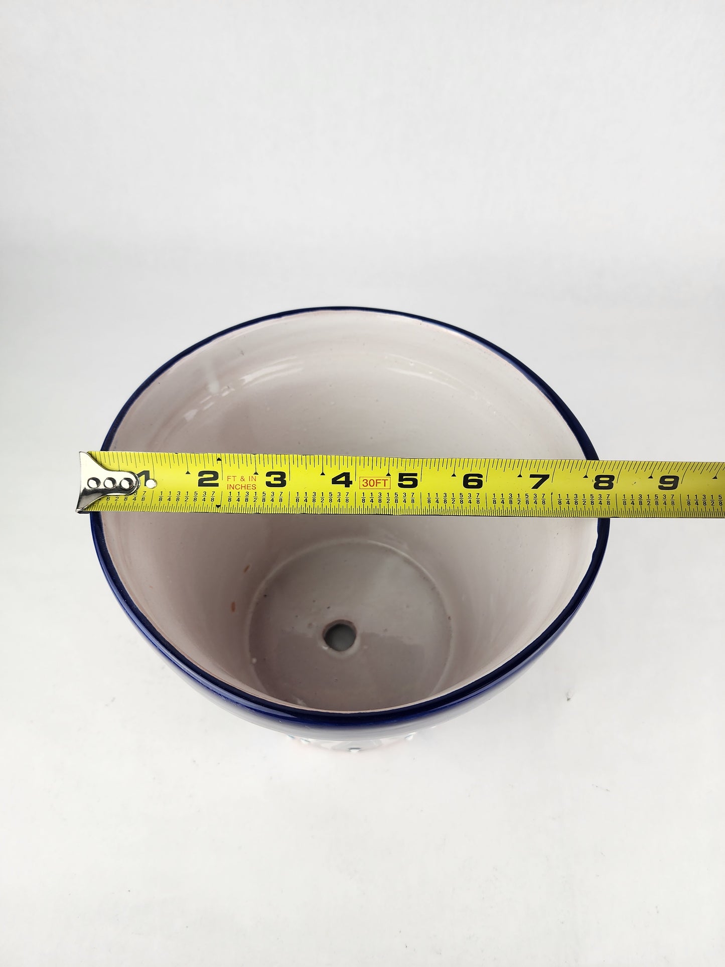Blue Rim Talavera Ceramic Planter 8" | Statement Flower Pot