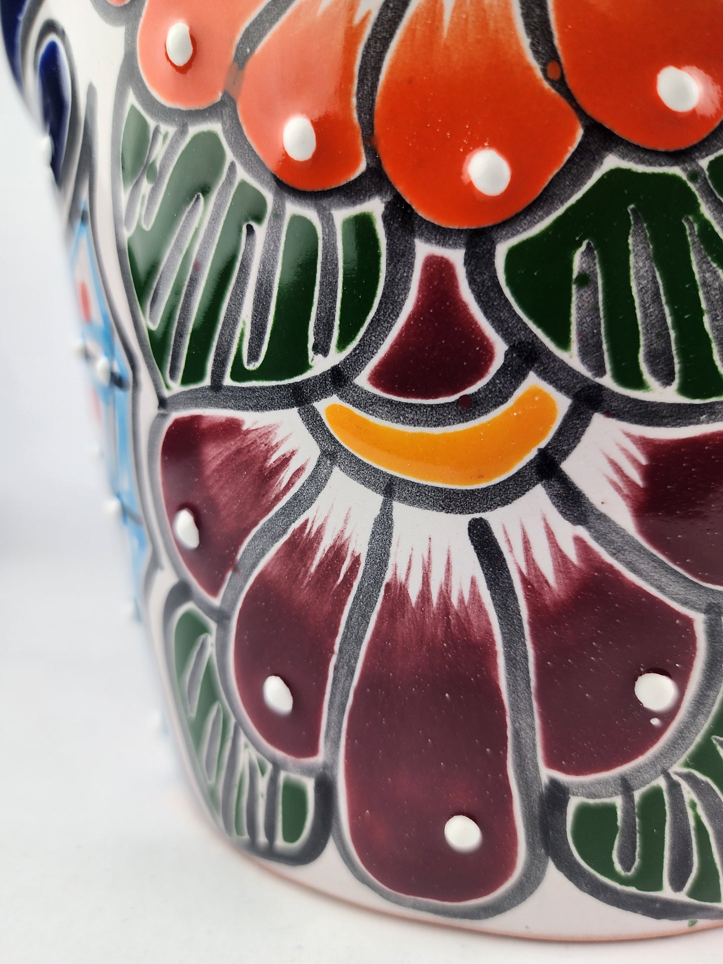 Blue Rim Talavera Ceramic Planter 8" | Statement Flower Pot