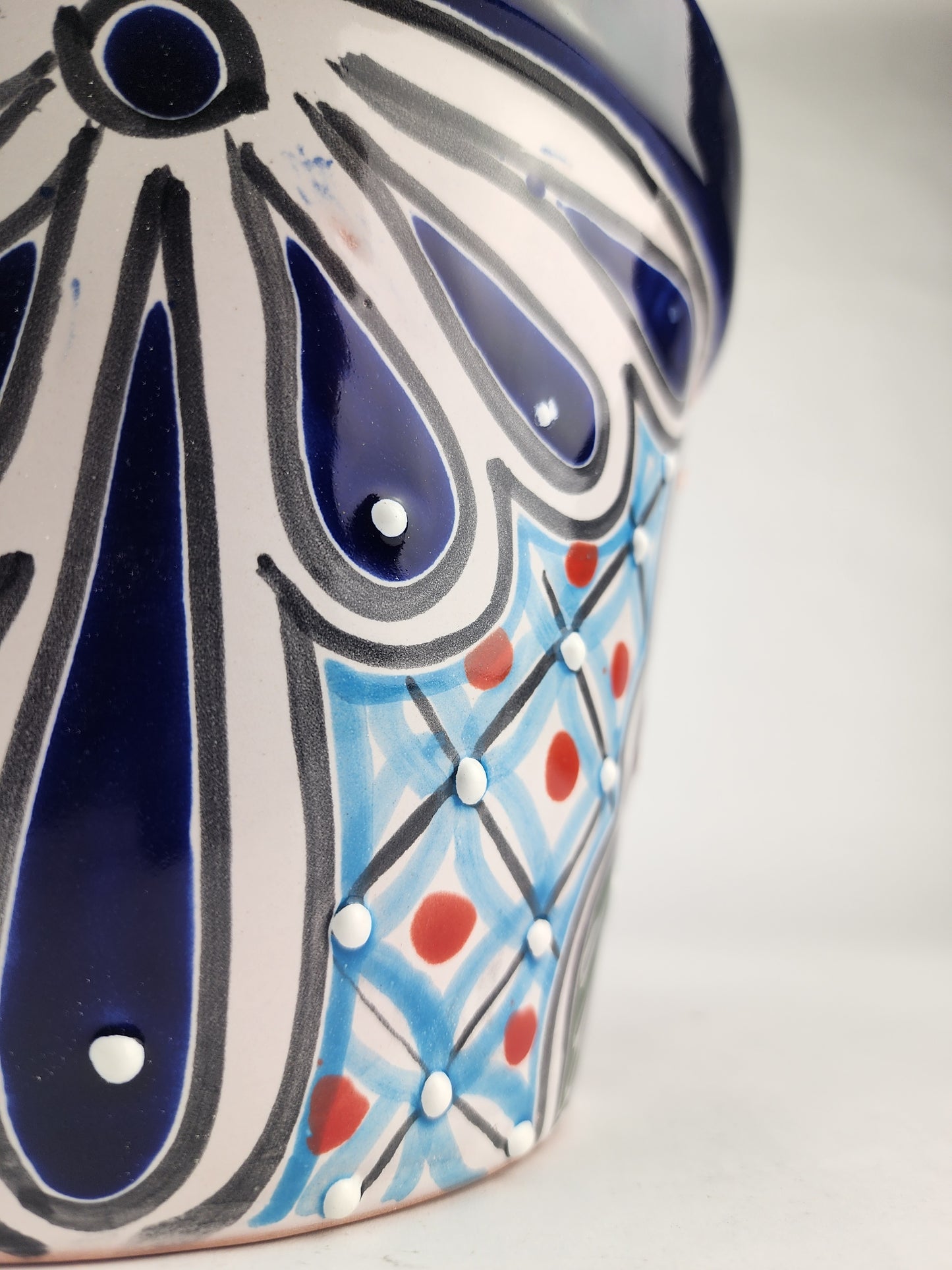 Blue Rim Talavera Ceramic Planter 8" | Statement Flower Pot