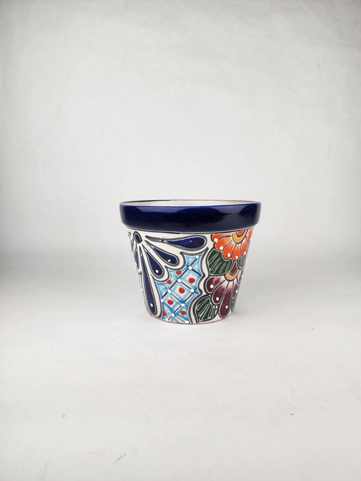 Blue Rim Talavera Ceramic Planter 8" | Statement Flower Pot