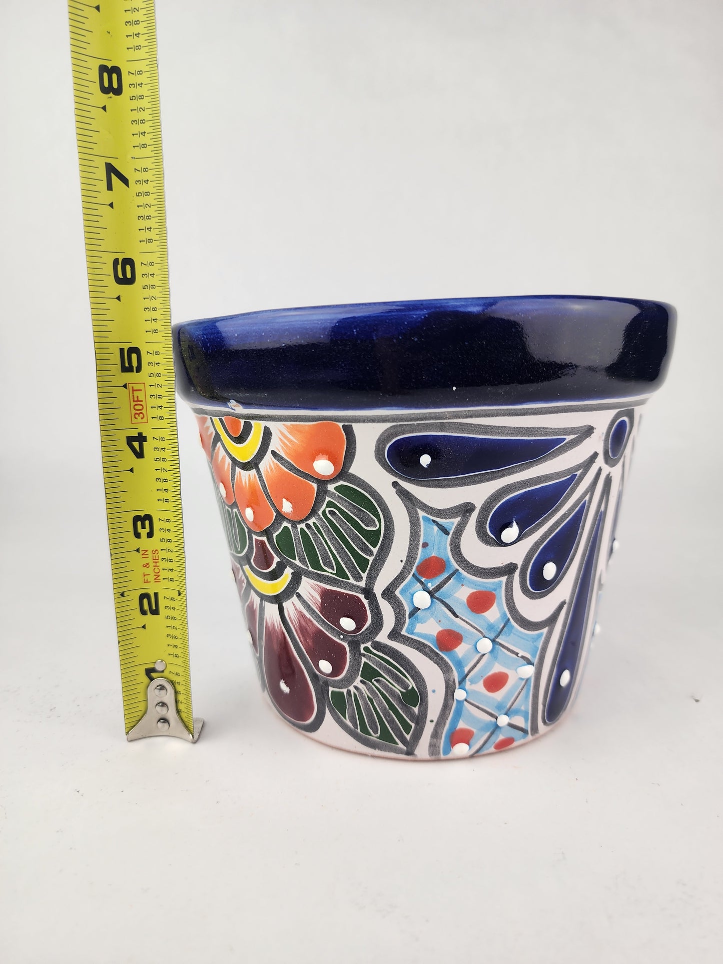 Blue Rim Talavera Ceramic Planter 7" | Garden Planter