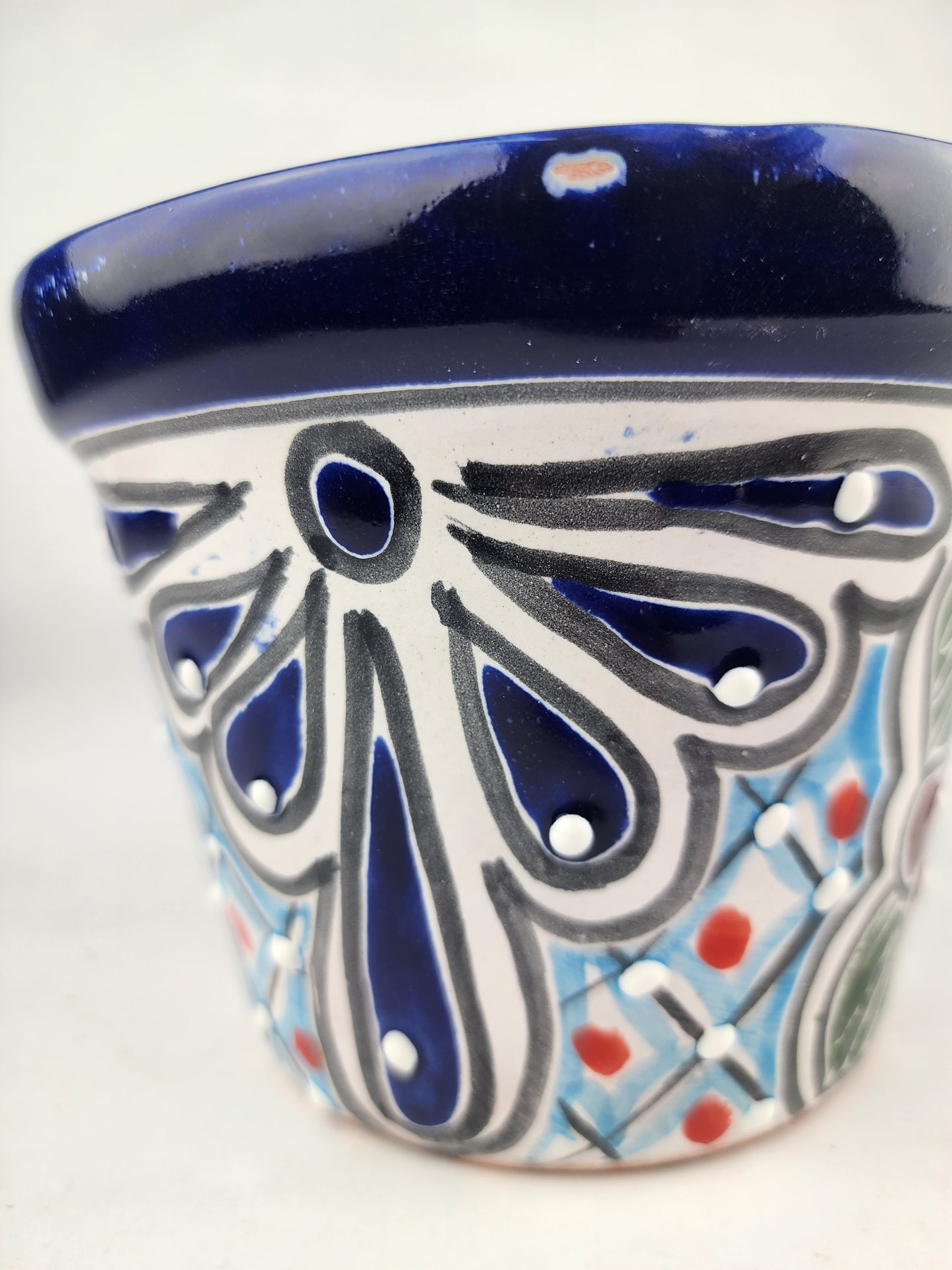 Blue Rim Talavera Ceramic Planter 6" | Decorative Flower Pot