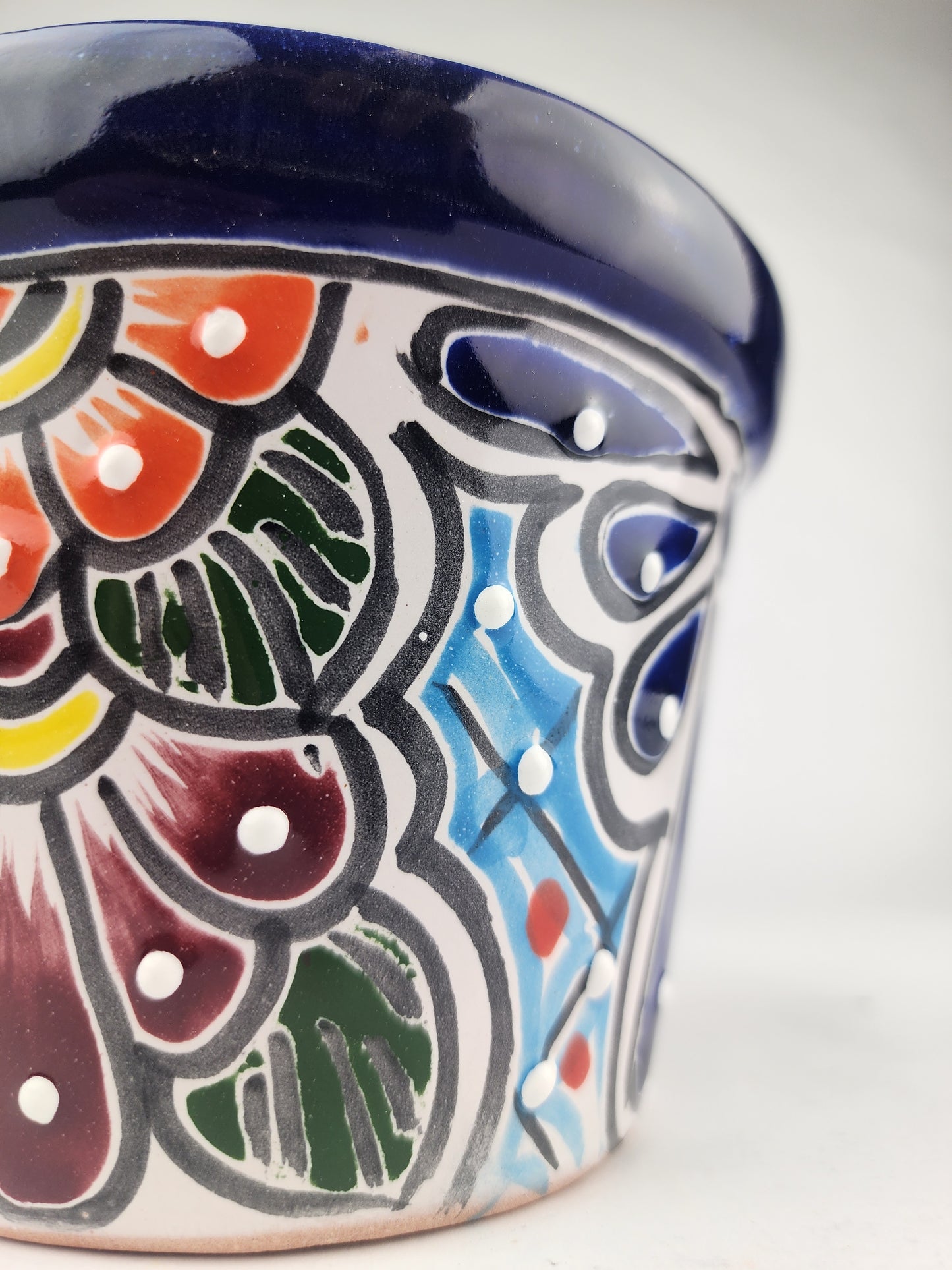 Blue Rim Talavera Ceramic Planter 6" | Decorative Flower Pot