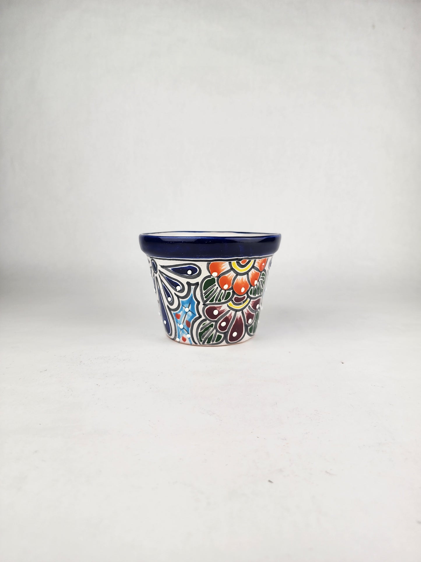 Blue Rim Talavera Ceramic Planter 6" | Decorative Flower Pot
