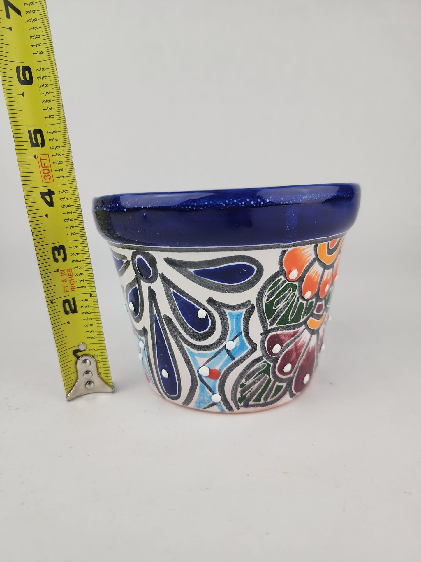 Blue Rim Talavera Ceramic Planter 5" | Decorative Flower Pot
