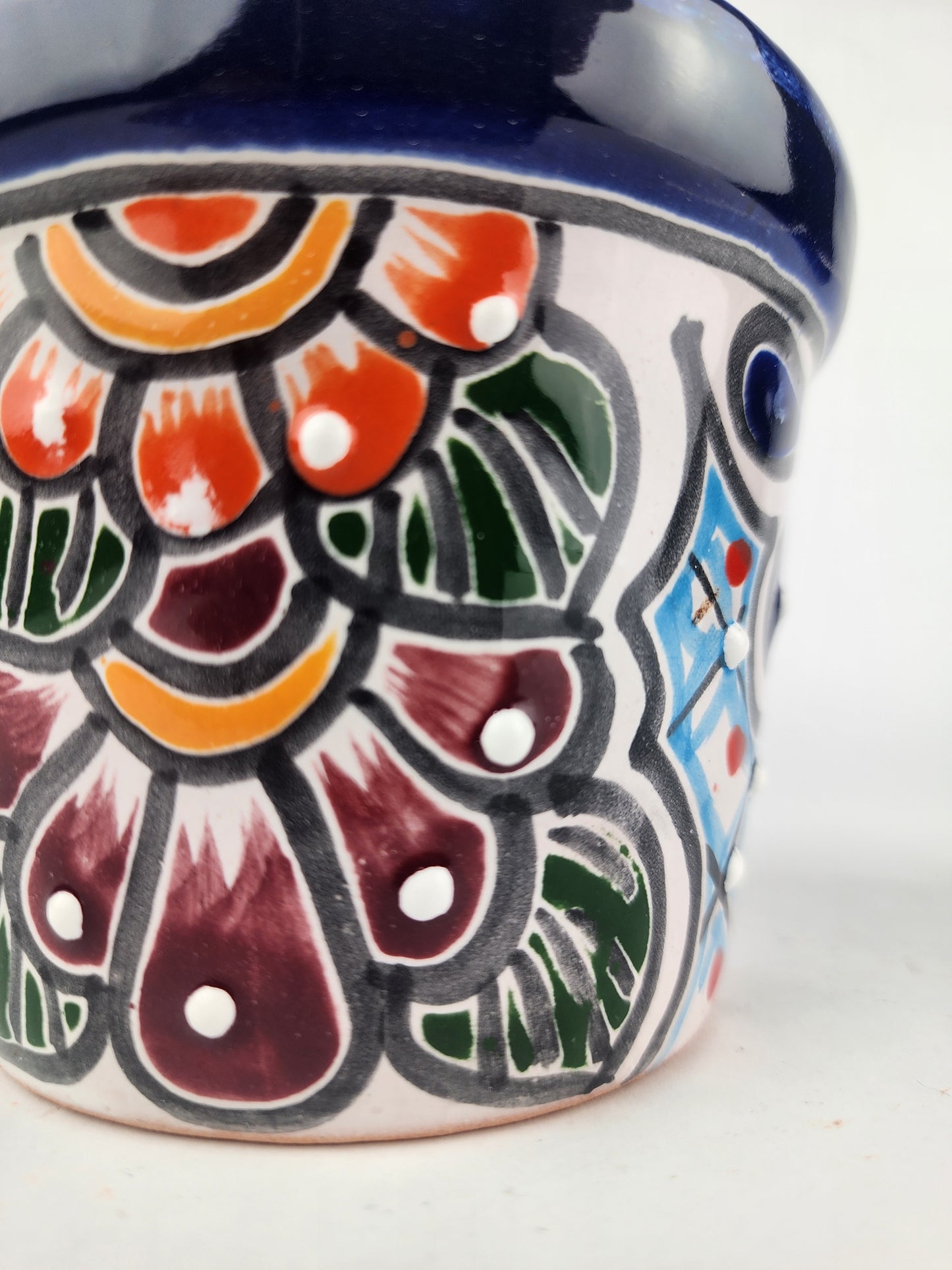 Blue Rim Talavera Ceramic Planter 5" | Decorative Flower Pot