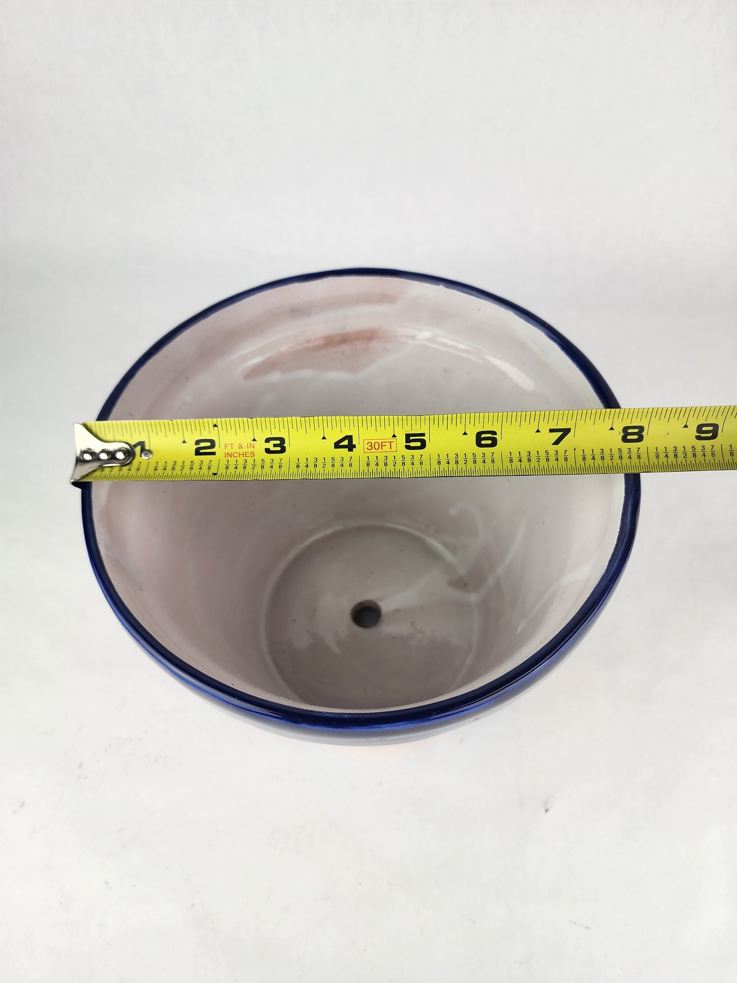 Blue Rim Talavera Ceramic Planter 8" | Large Decorative Flower Pot