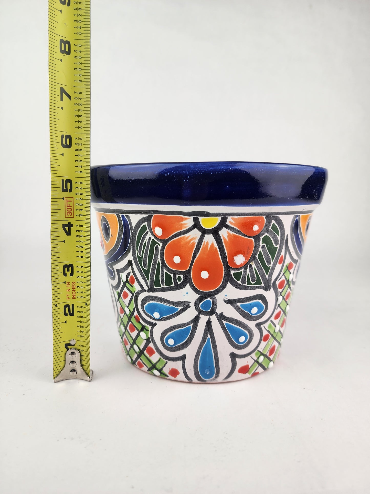 Blue Rim Talavera Ceramic Planter 7" | Indoor & Outdoor Planter
