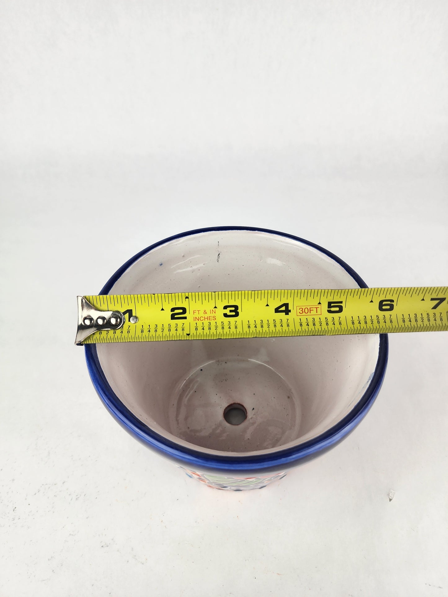 Blue Rim Talavera Ceramic Planter 6" | Decorative Flower Pot