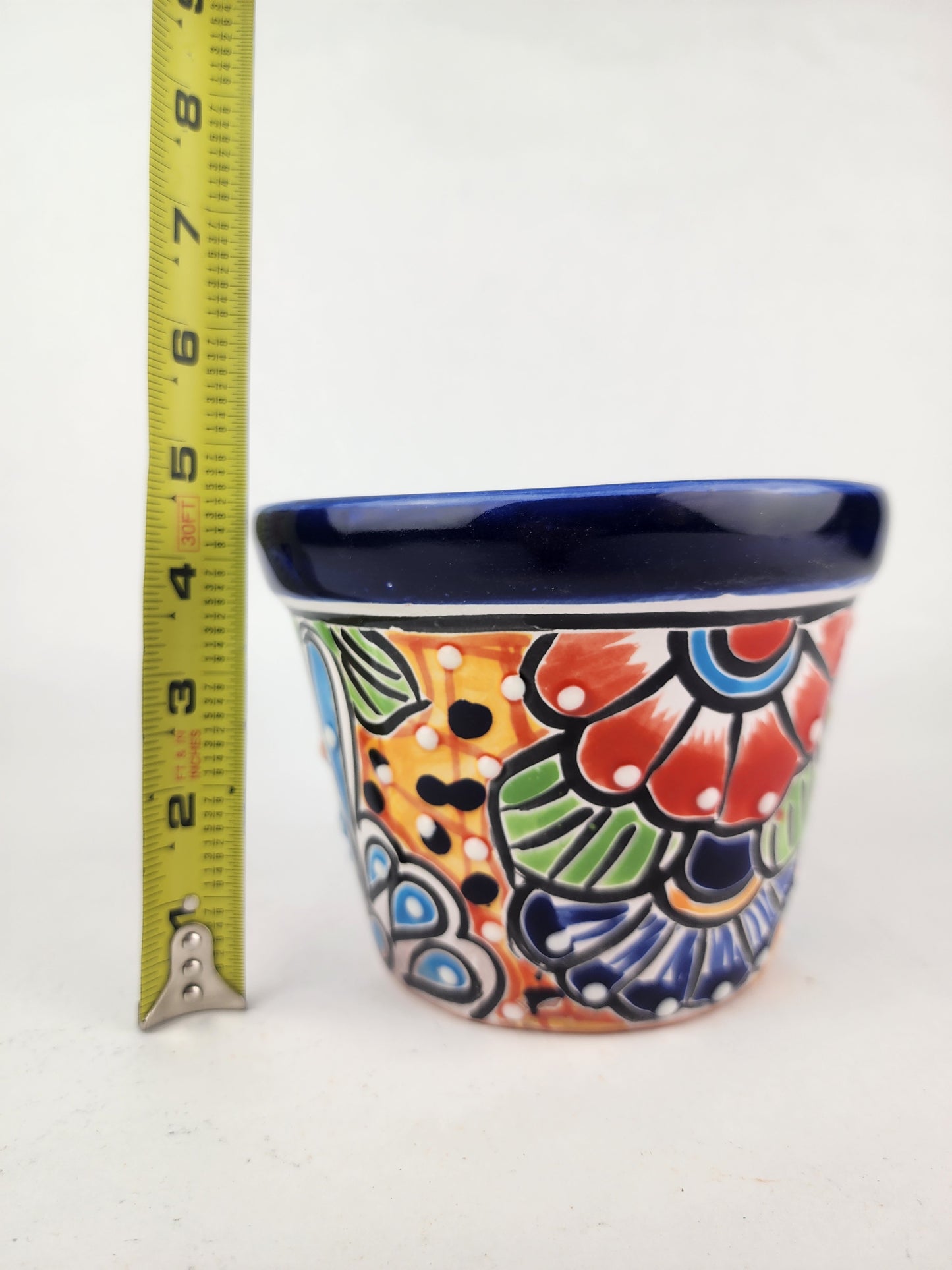 Blue Rim Talavera Ceramic Planter 6" | Decorative Flower Pot
