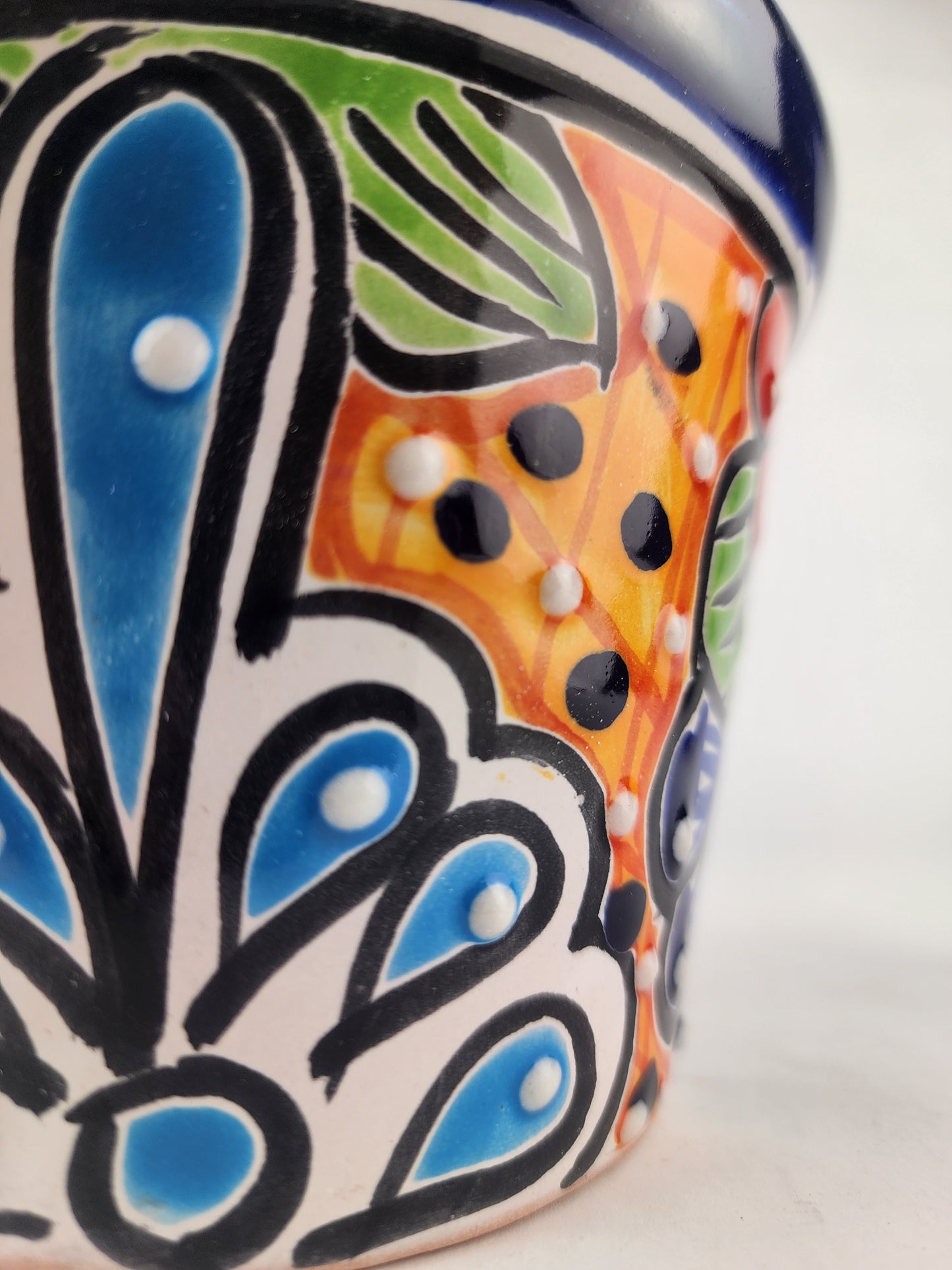 Blue Rim Talavera Ceramic Planter 6" | Decorative Flower Pot