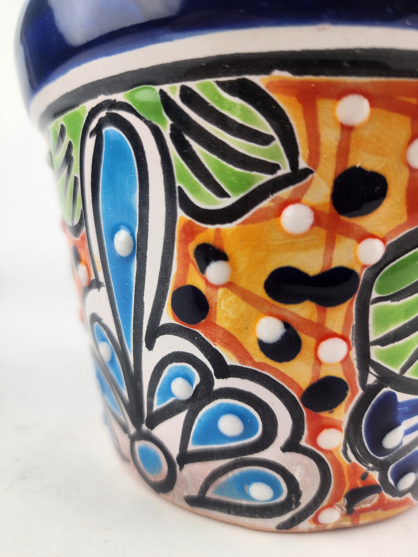 Blue Rim Talavera Ceramic Planter 6" | Decorative Flower Pot